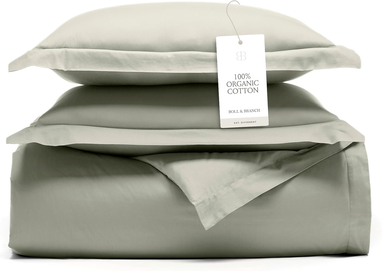BOLL & BRANCH Signature Hemmed Duvet Set, Full/Queen, Sageleaf | 1 Duvet Cover, 2 Shams - Luxury 100% Organic Cotton - Buttery Soft, Hidden Closures