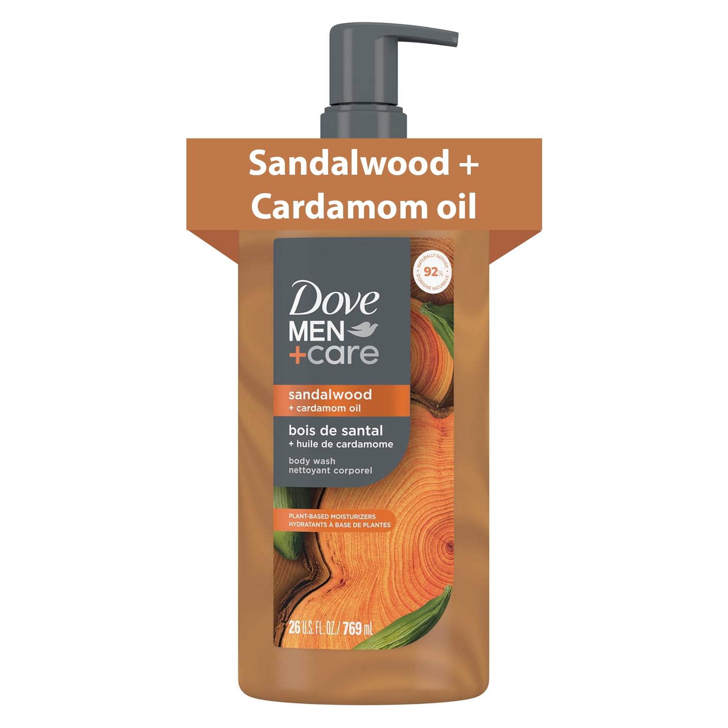 DOVE MEN Moisturizing Body Wash for Men, Sandalwood + Cardamom Oil, 26oz