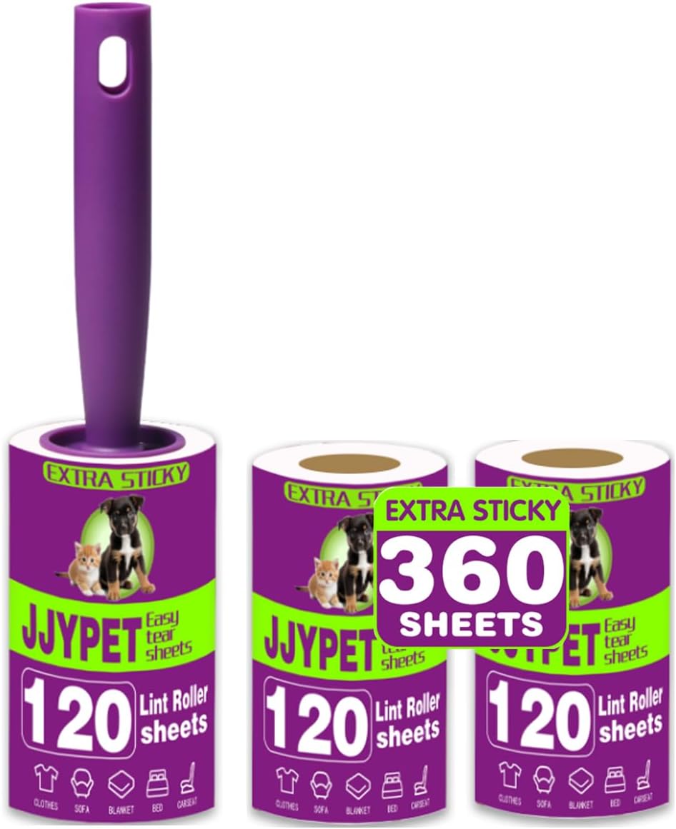 Lint Rollers for Pet Hair Extra Sticky 360 Sheets Dog and Cat Lint Remover | Easy Spiral Tear Heavy Duty Pet Hair Remover With 1 Reinforced Handles Travel Size For Clothes Couch Furniture Car
