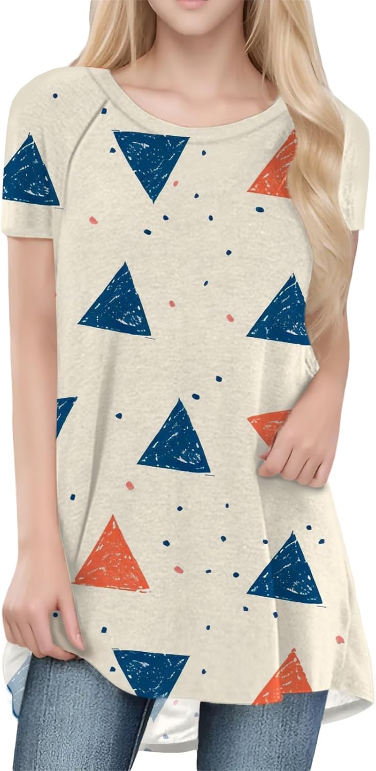 domirica Tunic Tops for Women Casual Crewneck Floral Print Swing T Shirts Trendy Short Sleeve Lightweight Blouse