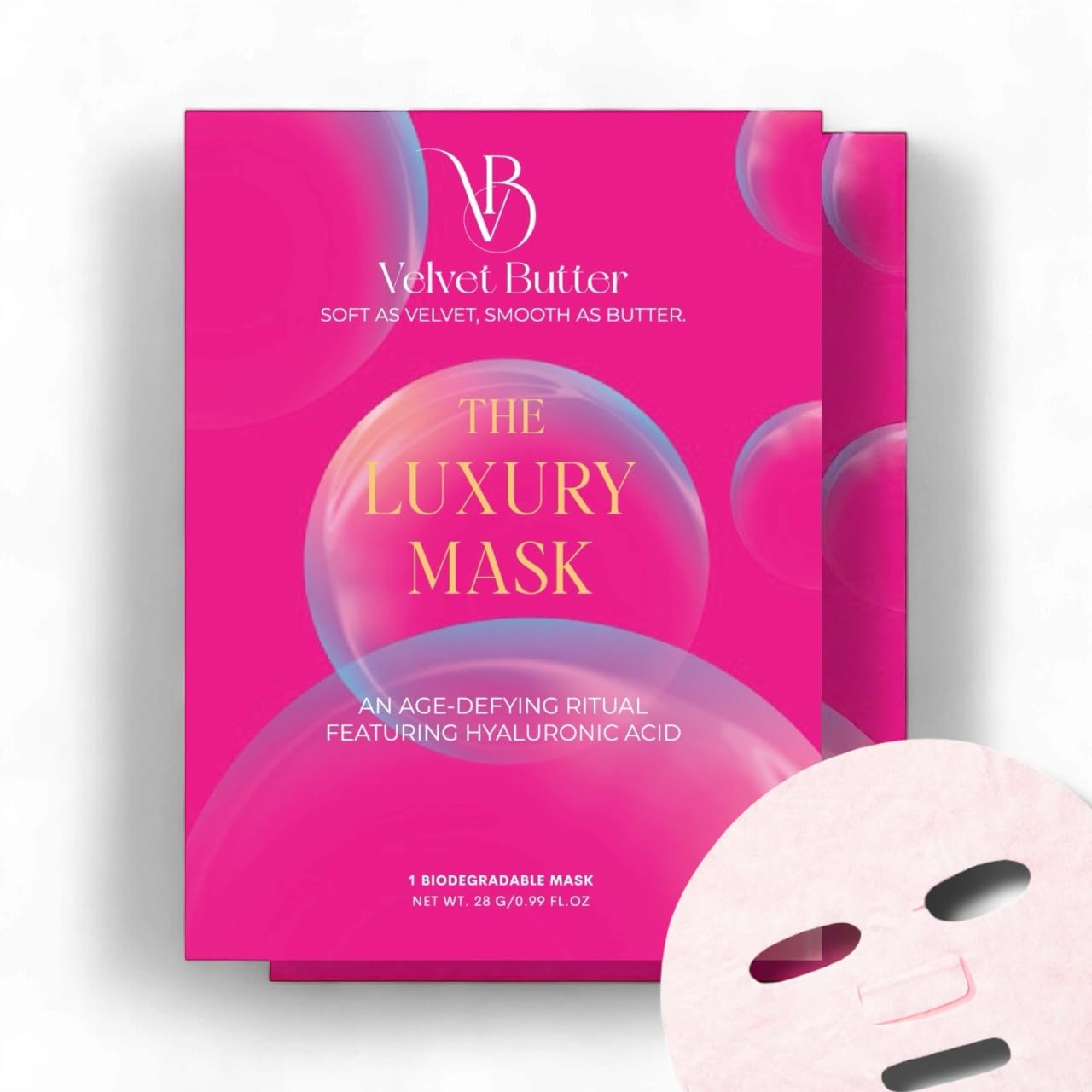 The Luxury Mask – Hydrating Sheet Mask for Glowing, Dewy Skin, Vegan & Cruelty-Free with Clean Natural Ingredients, (Hyaluronic Acid, 1 Count)
