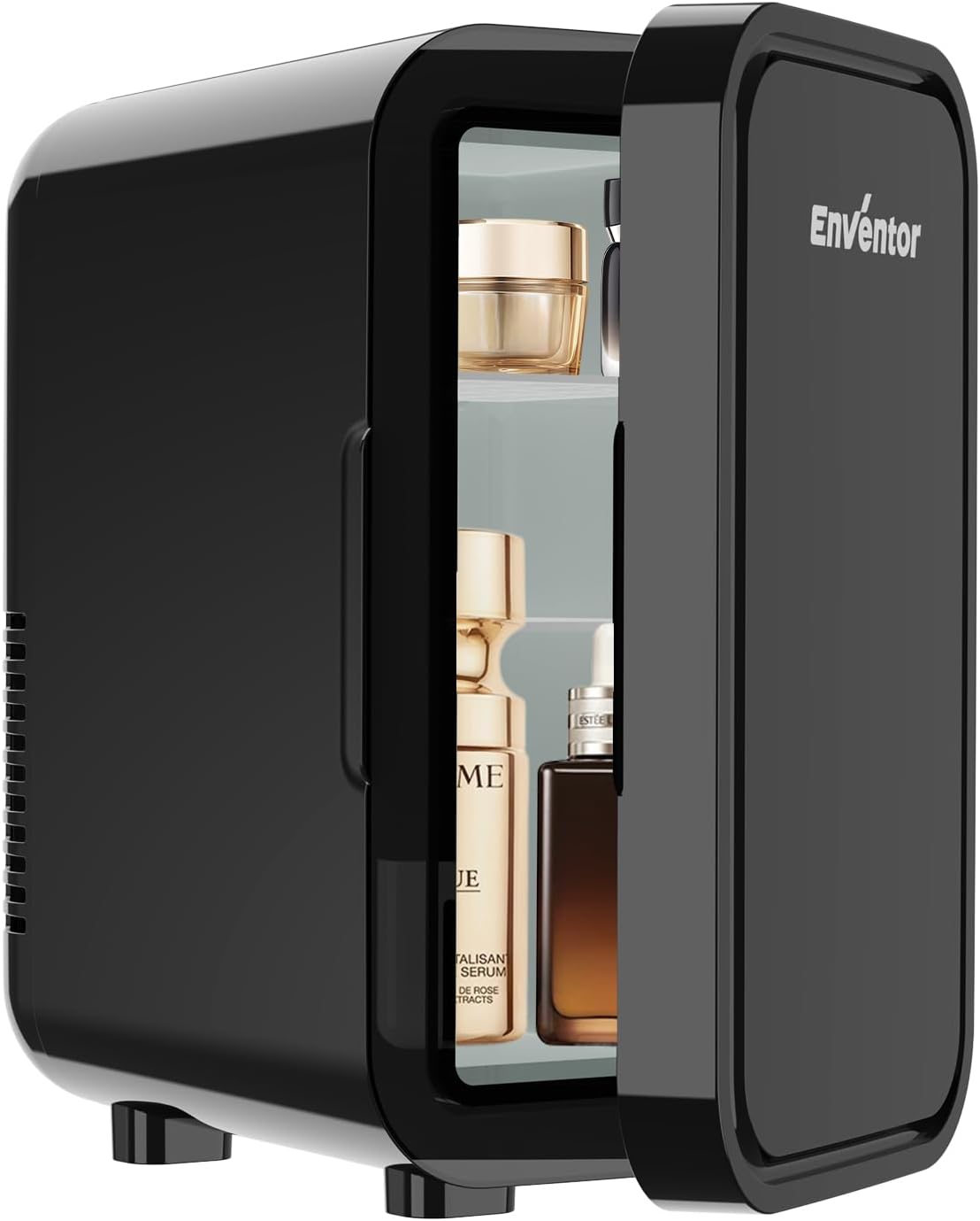 Enventor Mini Refrigerator, 6L/ 8 Can Compact Skincare Fridge AC+DC Power Cooler & Warmer Small Refrigerator for Bedroom, Skincare, Makeup, Cosmetics, Car, Office (Black)