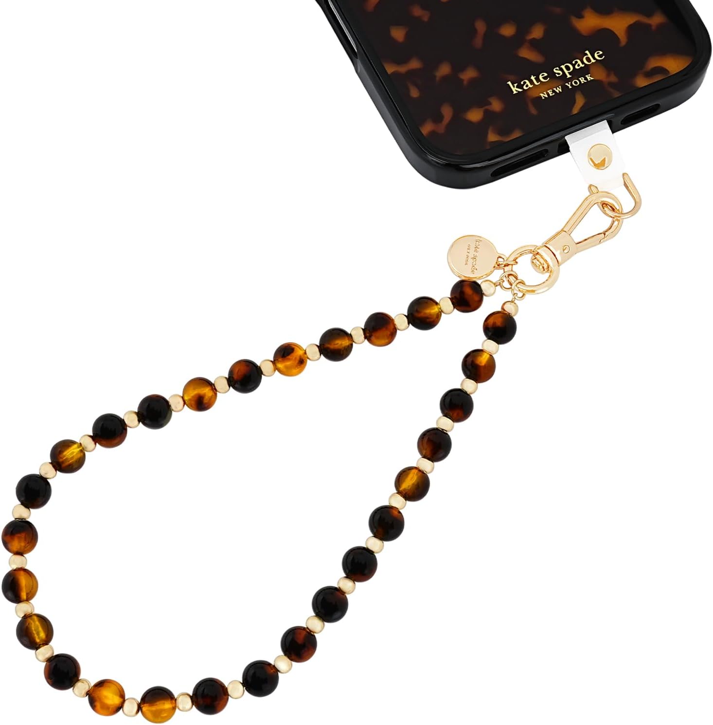 kate spade new york Phone Charm Wrist Strap w/Anchor Card - Tortoise Bead | Stylish Detachable Phone Strap - Hands-Free iPhone Wrist Strap for Women - Phone Chain Wristlet for Galaxy, Pixel, and More
