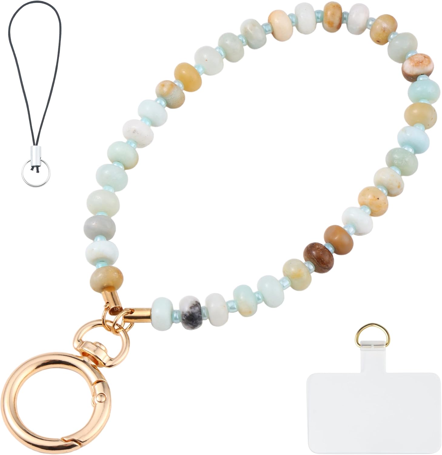 Natural Stone Beaded Charm Phone Wrist Strap Lanyard,Handmade Gemstone Hands-Free Keychain String Wrist Strap
