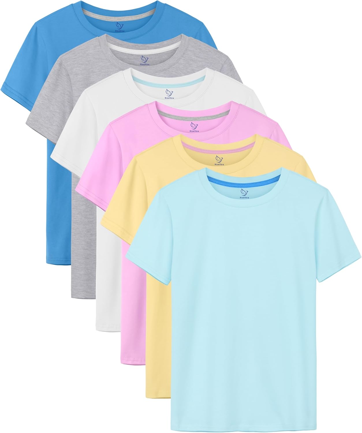 6 Pack Girls Shirts Cotton Short Sleeve T-Shirts for Kids Summer Clothes | Soft Breathable Cotton, Contrast Trim Neck, Tagless, Shrink & Colorfast, Outdoor, School & Daily Wear for Girls 2T-18Y