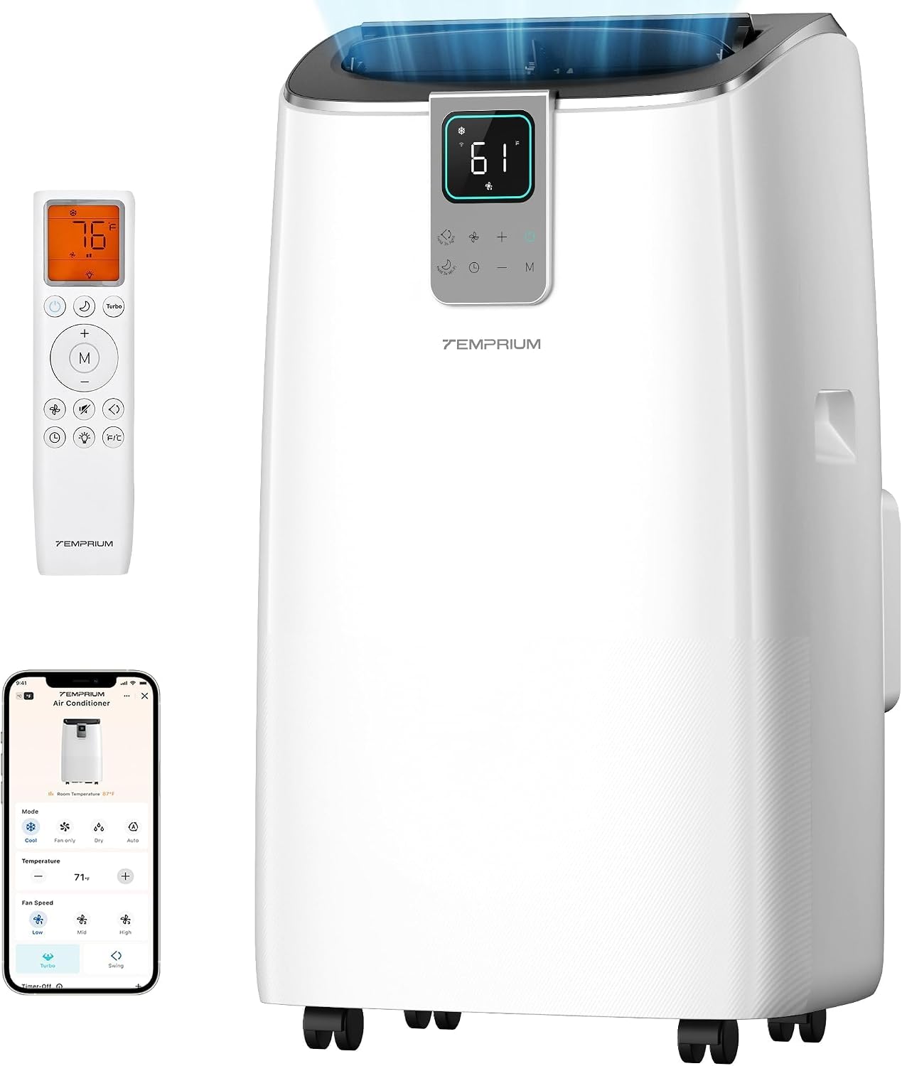 14,000 BTU Portable Air Conditioner, 4-in-1 Smart AC with WiFi | Whisper-Quiet 41 dB Cooling with App and Voice Control for Large Rooms, Apartments and Home Offices up to 750 sq. ft.