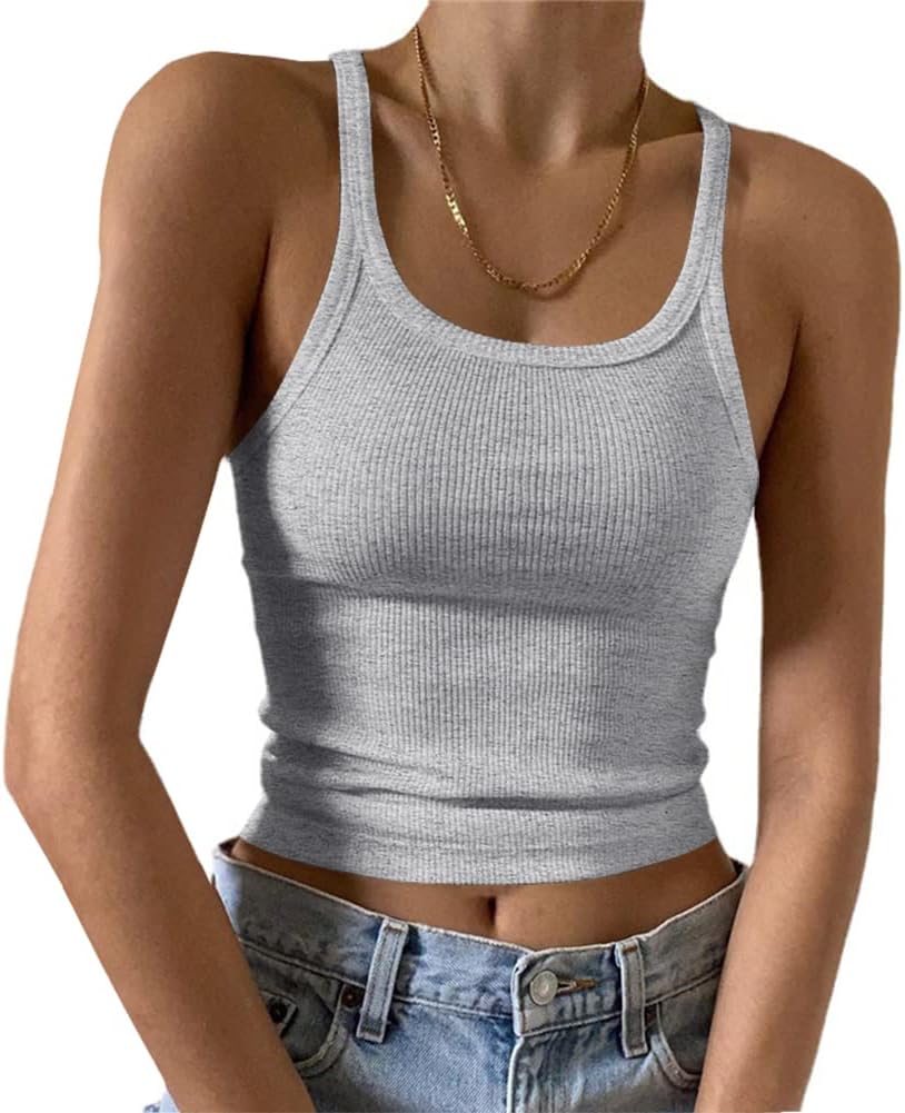 Artfish Women's Sleeveless Tank Top Form Fitting Scoop Neck Ribbed Knit Basic Cami Shirts