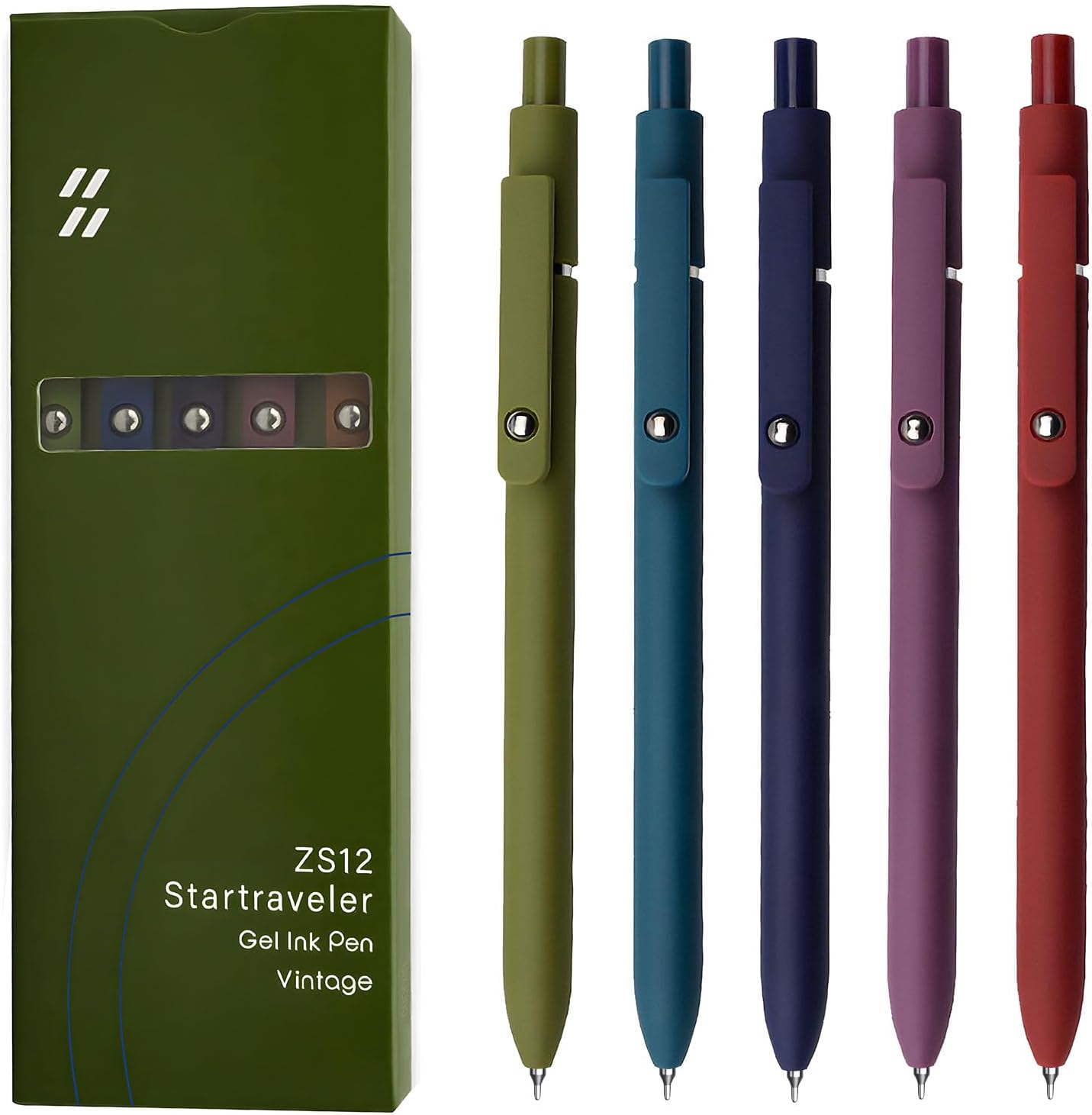 UIXJODO Gel Pens, 5 Pcs 0.5mm Black Ink Pens Fine Point Smooth Writing Pens with Silicone Grip, High-End Series Metal Clip Retractable Pens for Journaling Note Taking (Vintage)