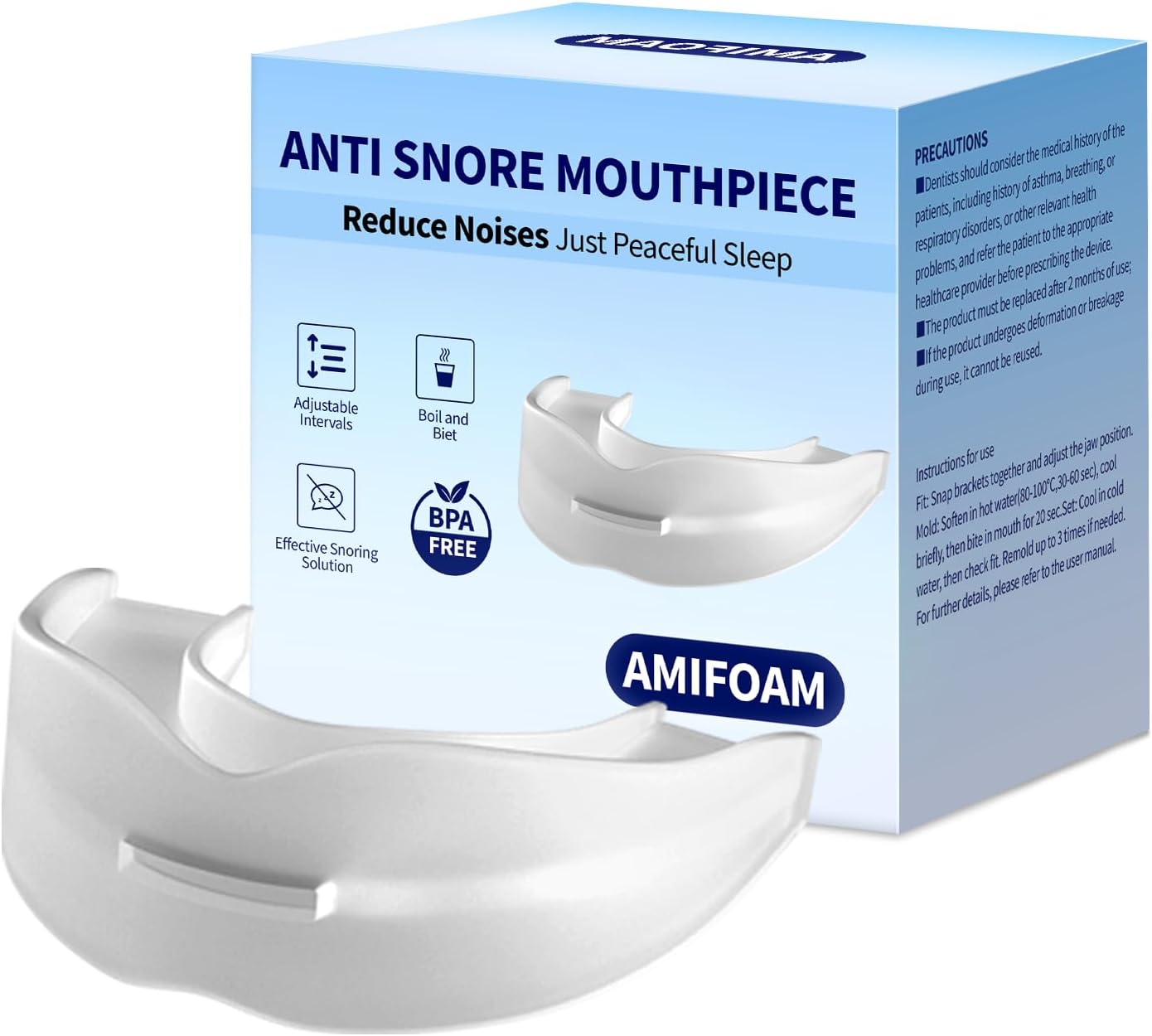Anti Snore Mouthpiece - Adjustable Mouth Guard for Snoring, Reusable Nighttime Snoring Aid for Adults Men & Women(Clear)