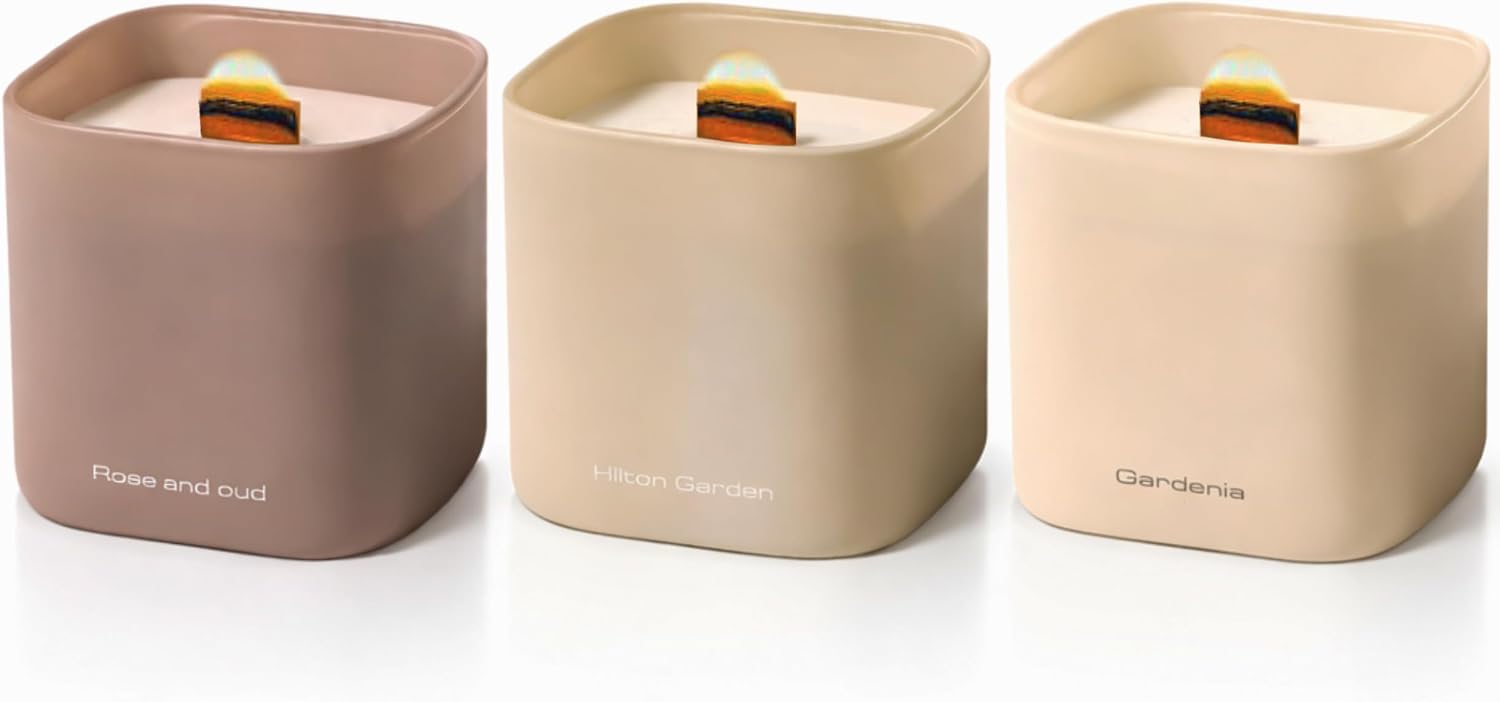 Set of 3 Premium Scented Soy Candles Gift Set | Nature's Bloom Collection - Gardenia, Hilton Garden and Rose & Oud | Crackling Wood Wick | Luxury Candles for Relaxation, Home Décor, Gifts | 9.8oz Each