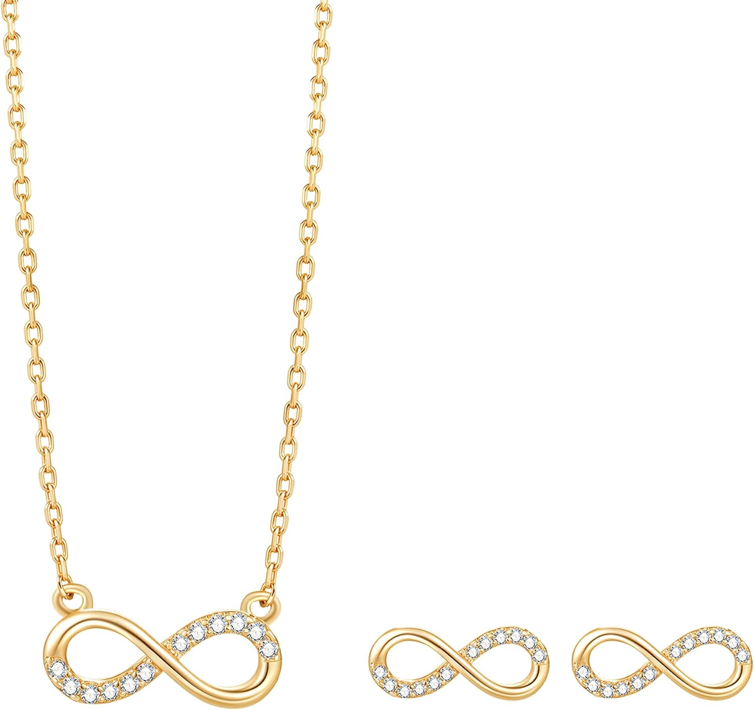 COBI Jewelry Set for Women, 18K Gold & Rhodium Plated CZ Necklace & Earrings, Clover Halo Infinity Solitaire Feather Designs, Dainty Crystal Pendant Sets, Trendy Fashion Gifts for Her