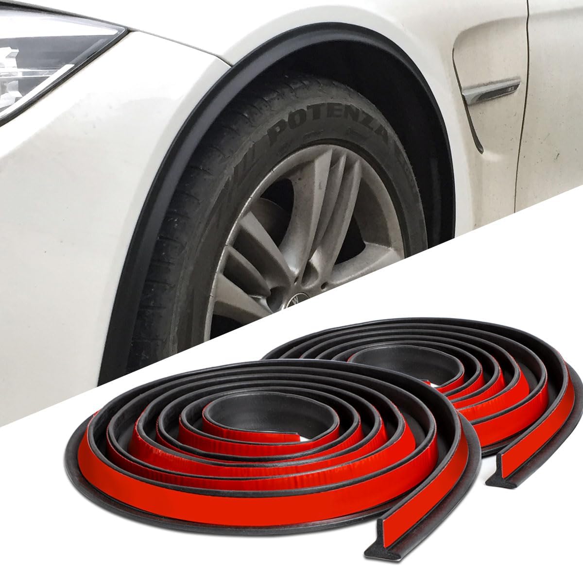 XmuxHai Universal Fender Flares,Car Wheel Arch Trim,Universal Car Wheel Fender Extension Moulding Flares Auto Tyre Eyebrow Trim Strip Stick Out Edge (Rubber Black)
