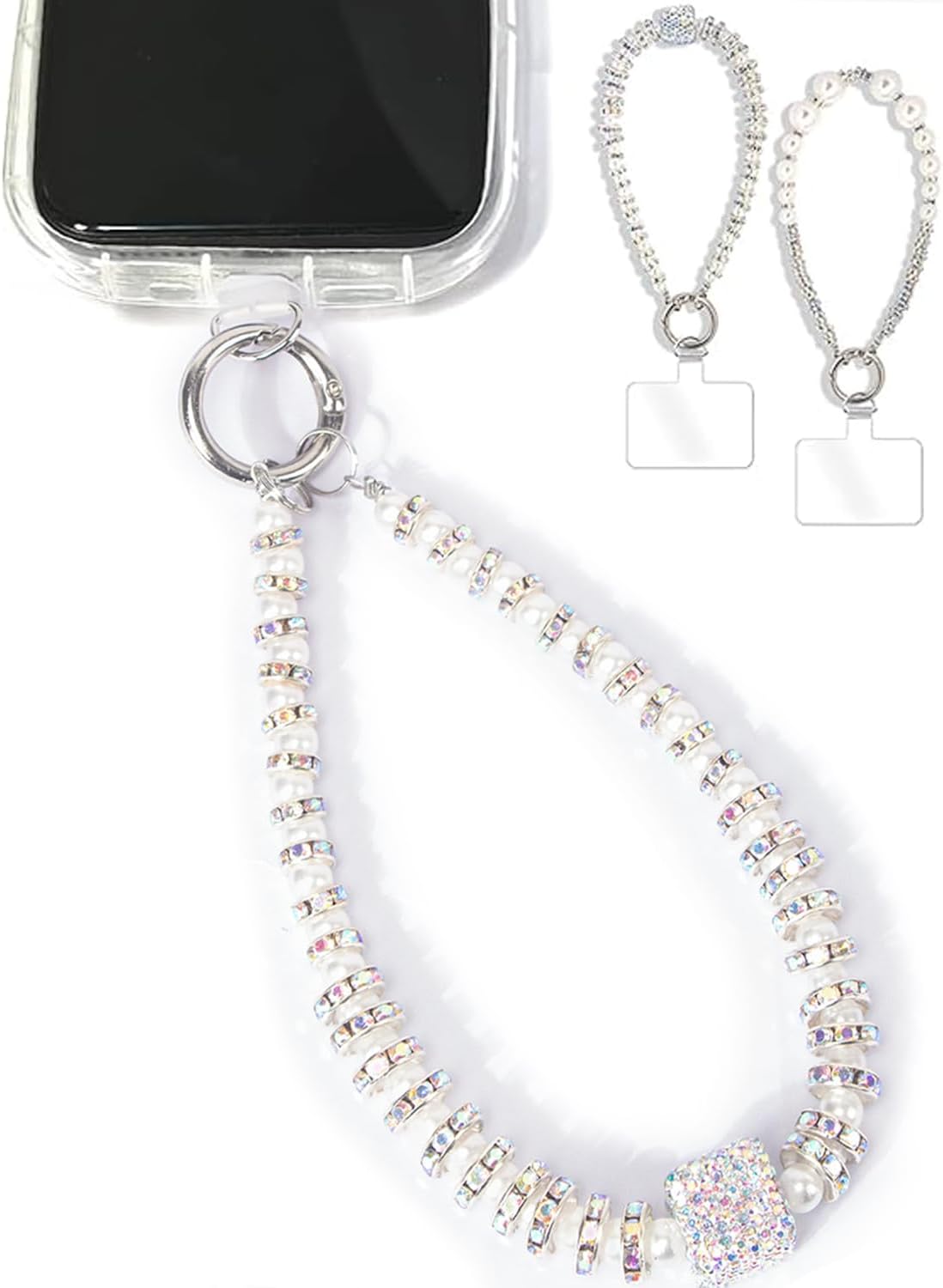 2 Pieces Phone Wrist Strap Pearl Beaded Phone Charm Cell Phone Strap Detachable with Tether Tab, Hands-Free Wristlet Bracelet