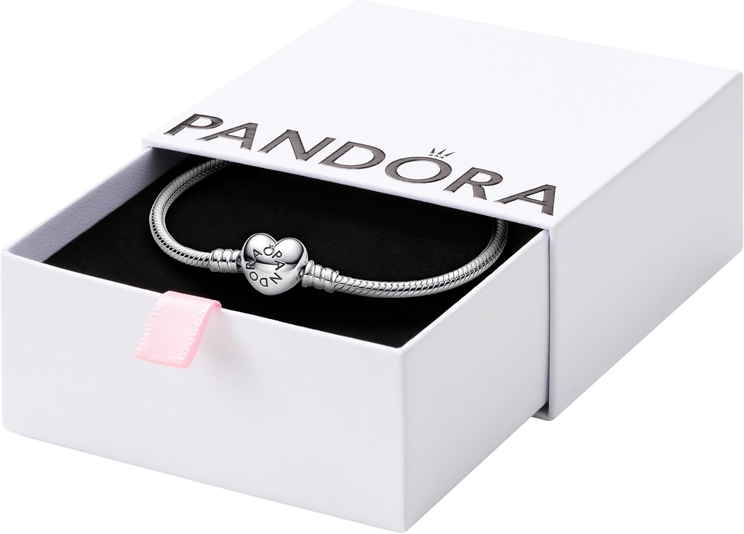 PANDORA Heart Clasp Snake Chain Bracelet - Heart Clasp - Romantic Jewelry for Her with Gift Box - Compatible Moments Charms - Sterling Silver