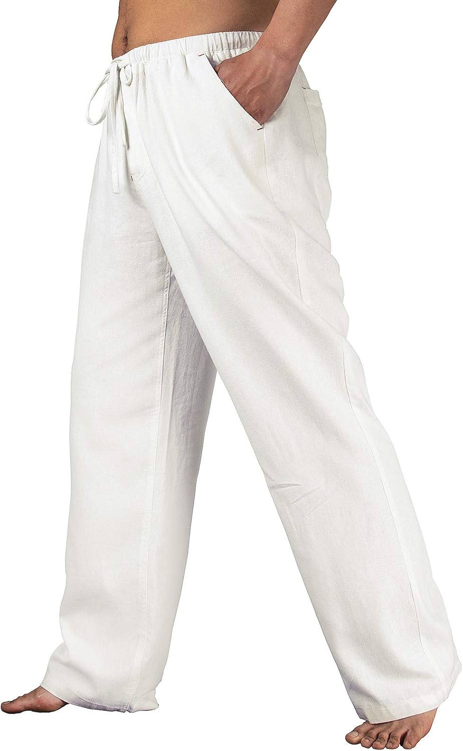 Lisskolo Men's Drawstring Cotton Linen Pants Casual Slim Fit Dress Pants Lounge Yoga Pant Summer Pajamas