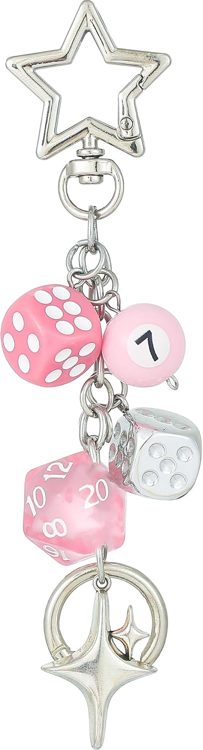 Keychain Bag Charms for Car Key Purse Handbags Backpack | Cute 8 Ball Dice Star Charm Silver Key Chain Aesthetic Y2k Accessories Gifts for Women