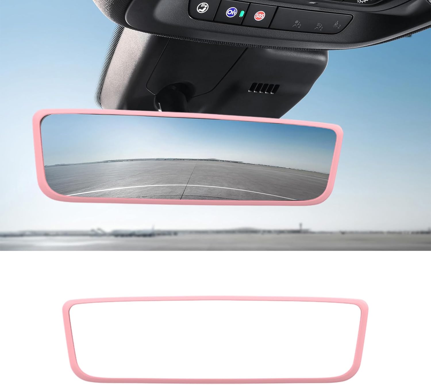 Ohleats Car Rear View Mirror Protector Frame, Silicone Auto Rearview Edge Protection Cover Compatible with Model 3 Model Y, Interior Rear View Trim Frame Decoration, Car Accessories (Pink)