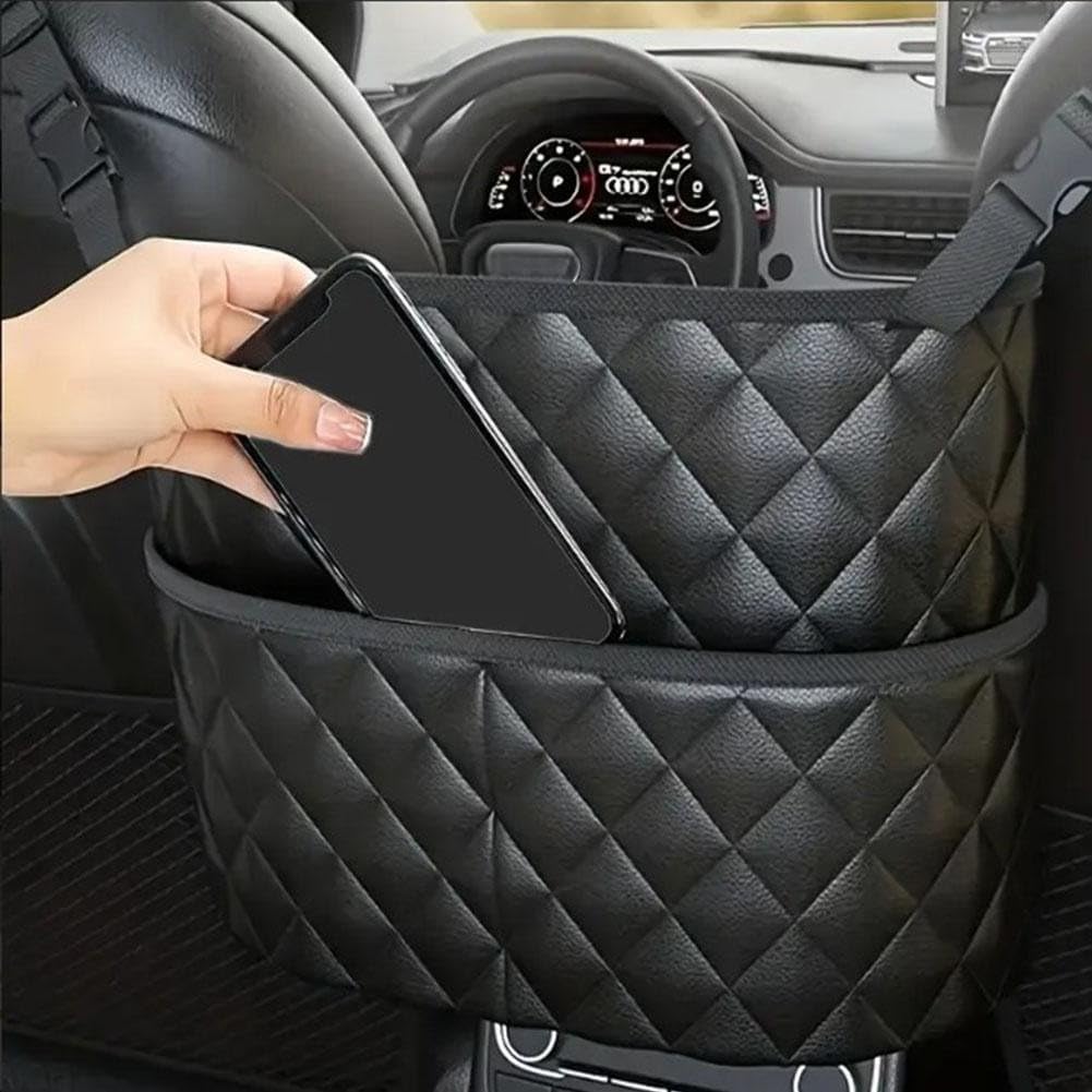 Car Handbag Holder, Upgraded Version Luxury Leather Seat Back Organizer Mesh Large Capacity Bag Automotive Goods Storage Pocket Seat Crevice Net