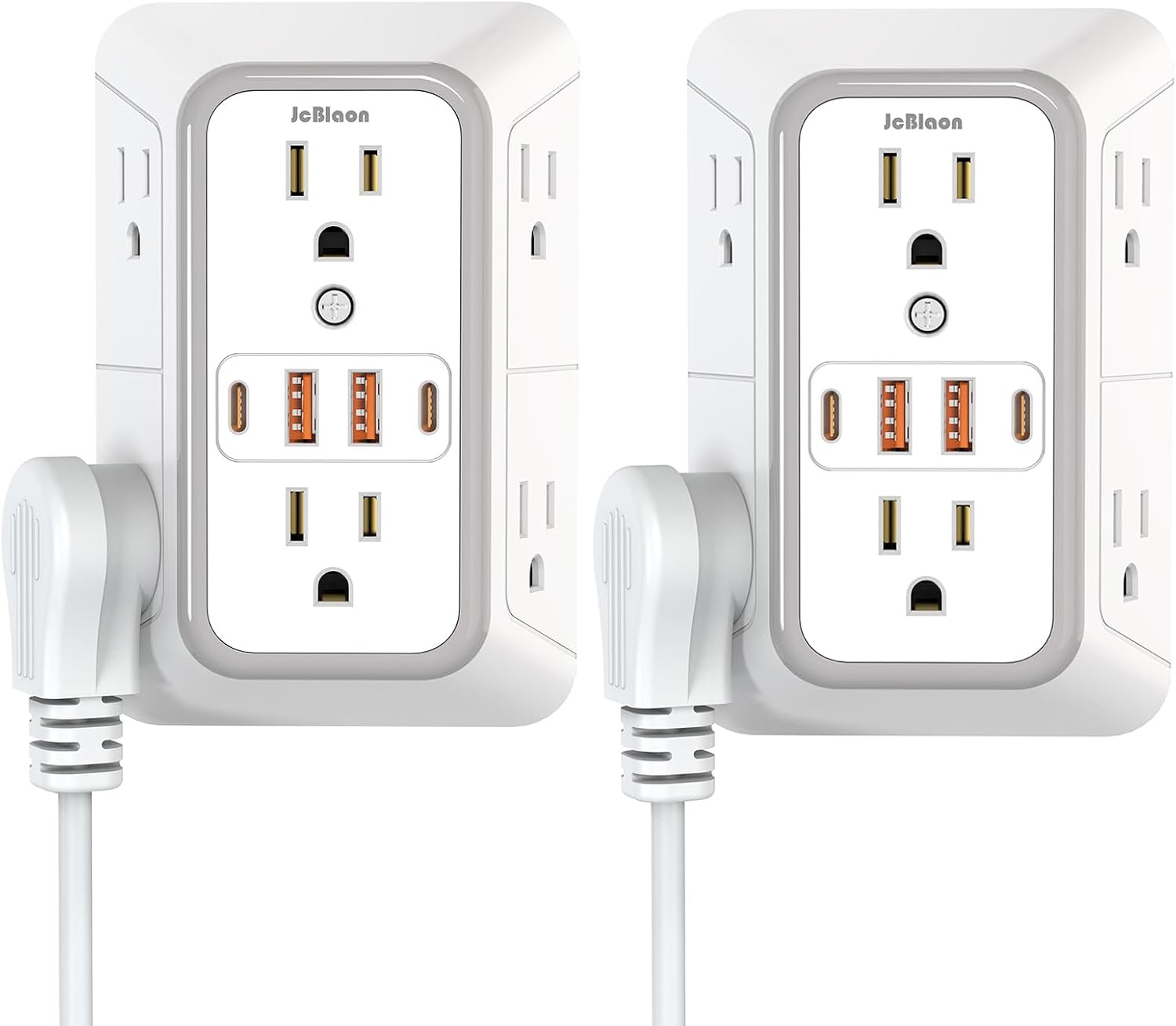 2 Pack Wall Outlet Extender, 6 Outlet Splitter with 4 USB Ports (2 USB C), 3 Sided 1050J Multi Plug with Surge Protector for Home Office Kitchen Travel-ETL