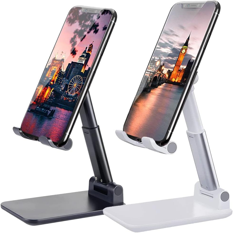 Meetuo 2 Pcs Cell Phone Stand for Desk Adjustable Desktop Phone Holder | Adjustable Angle Height, Fully Foldable&Portable, Compatible with iPhone 17/16/15/14/13/12/Smartphones