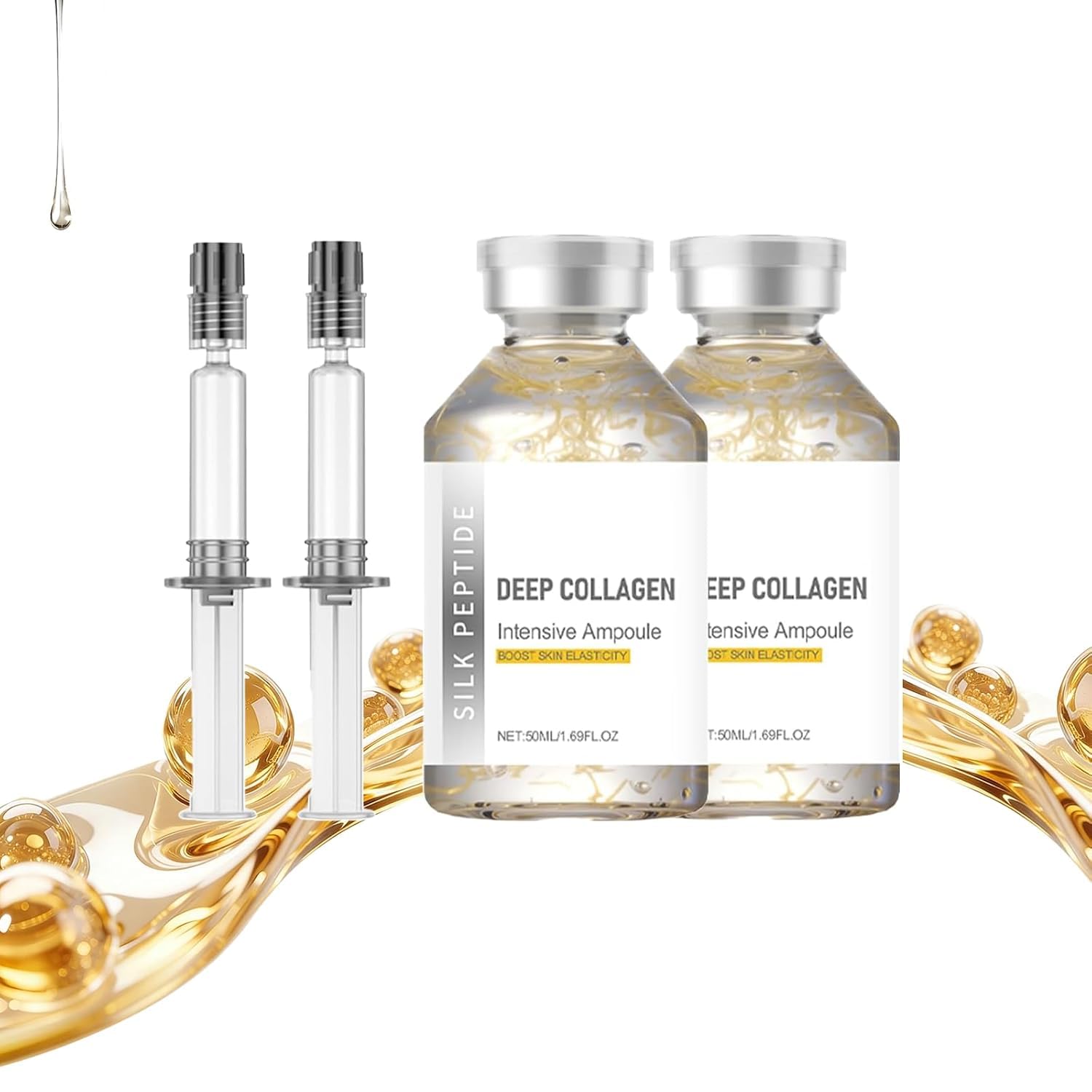 2-Pack Navaro Peptide Deep Collagen Lifting Ampoule, Silk Peptide Intensive Lifting Ampoule, Hydrating & Smoothing Serum with Silk Extract, Lightweight Daily Skincare Essence