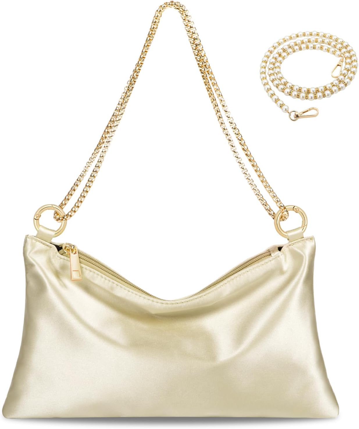 MGBPEI Women Satin Evening Handbag Wedding Prom Clutch Purse Formal Cocktail Party Clutches Shoulder Bag with 2 Bag Chains