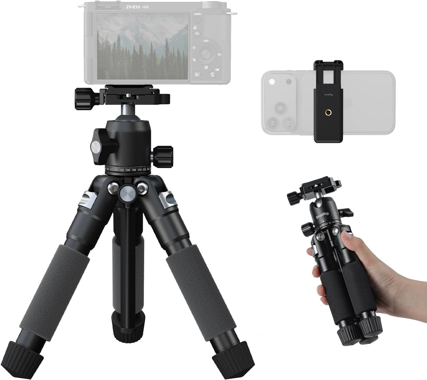 SmallRig VT-20Pro 21.2"/ 53.8cm Mini Tripod for Camera and Phone, Aluminum Alloy Small Desktop Tripod with 360° Ball Head, Table tripods Load Up to 11lb / 5kg