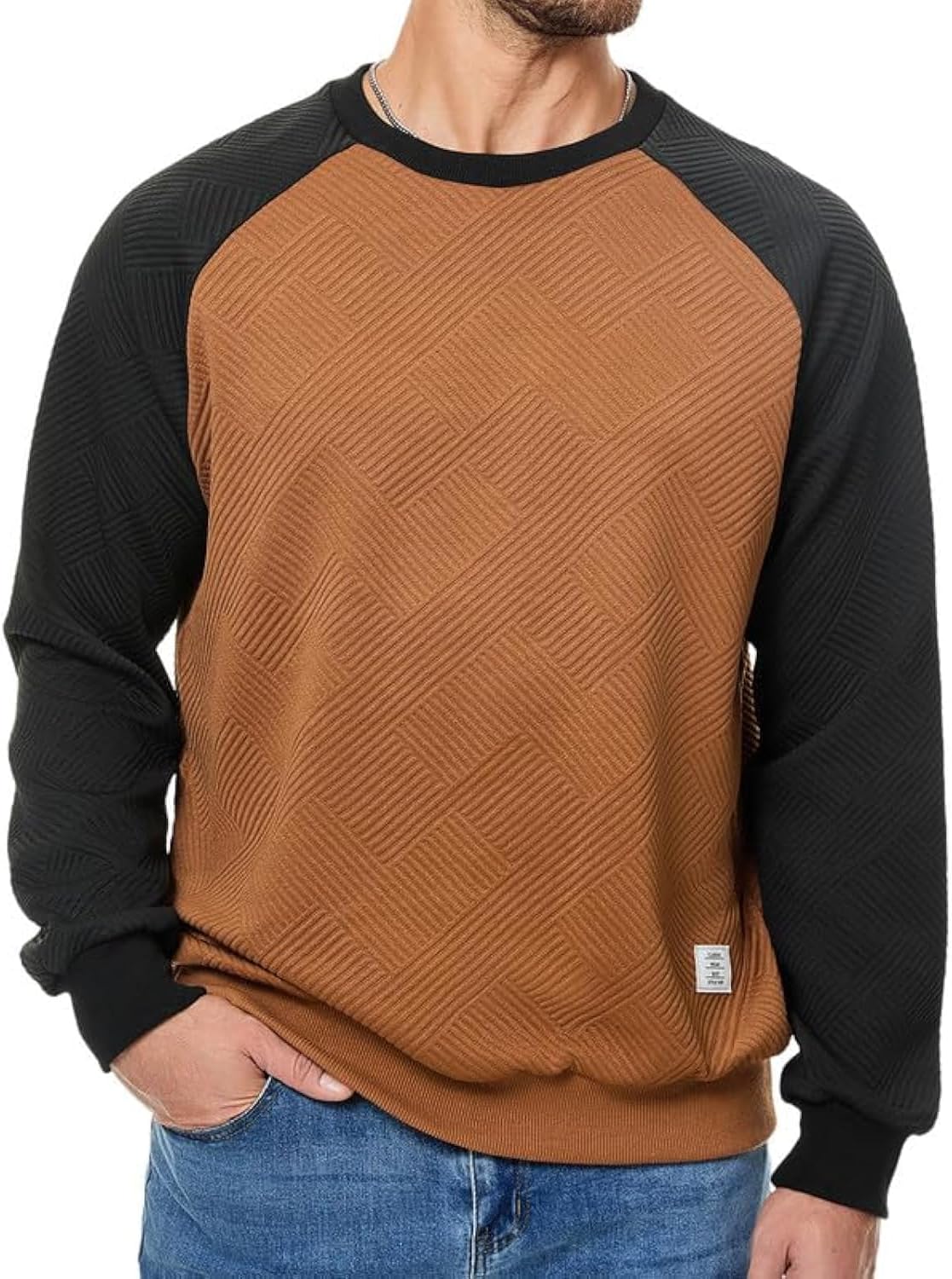 Dokotoo Men Men's Fall Crewneck Sweatshirts Patchwork Long Sleeve Geometric Texture Casual Pullover Shirt