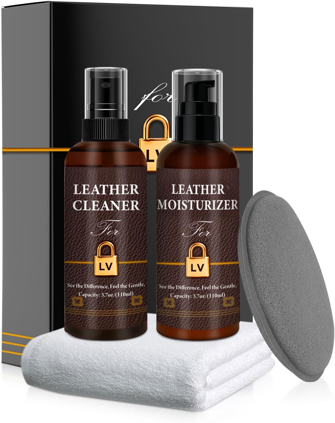 Leather Cleaner & Moisturizer Set for Louis Vuitton, Cleaning and Maintenance Set for LV, Powerful Stain Removal, Gentle Care, Suitable for LV Handbags/Wallets and Other Luxury Brands