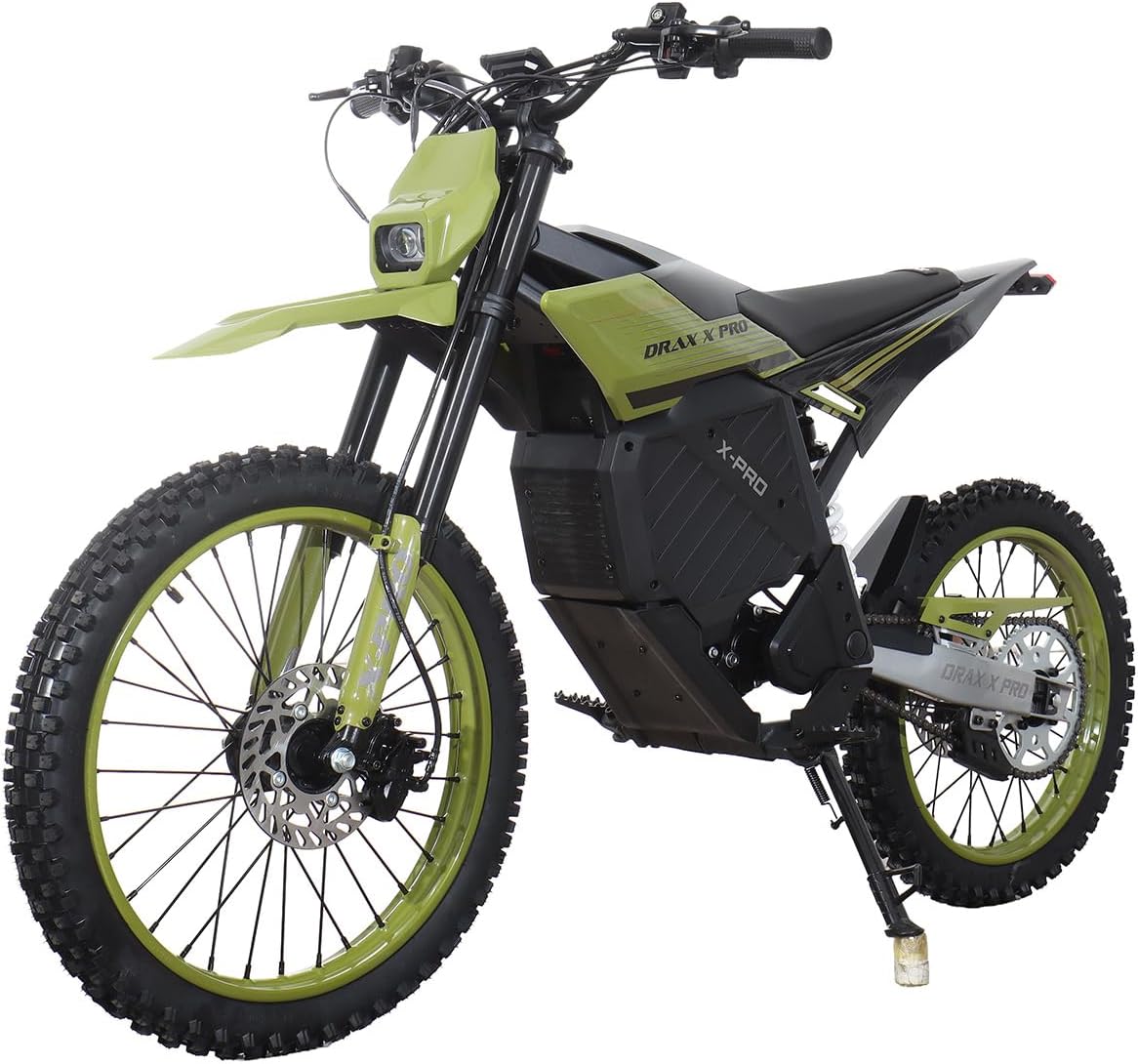 X-PRO Drax 6600W Electric Dirt Bike for Adults, 72V 30Ah Removable Battery Off Road Motorcycle, 55MPH Max Speed, 70 Mile Range, 3 Speed Modes, 19"/17" Wheels, Dual Disc Brakes (Green)