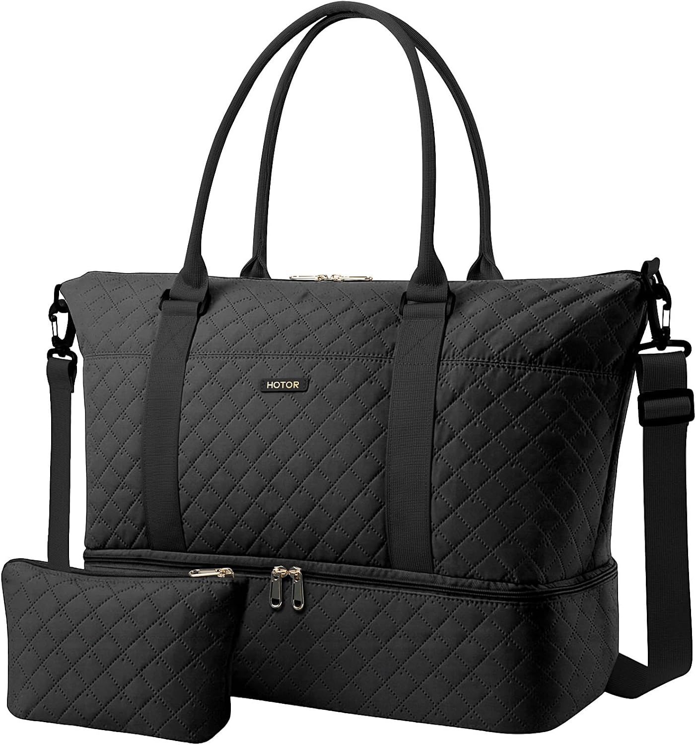 HOTOR Travel Duffel Bag - Weekender Bags for Women, Carry On Gym Tote Bags | with Toiletry Bag & Shoe Compartment, Overnight Bag for Travel Essentials and Travel Accessories, Black, 13.4"×17.3"×7.9"