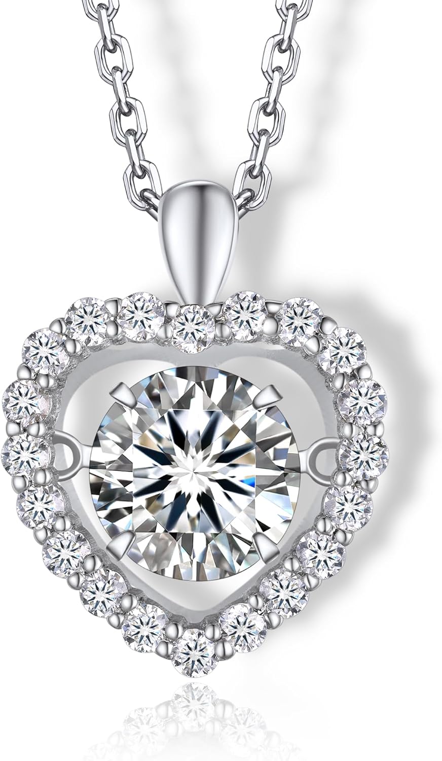 MomentWish 925 Sterling Silver Moissanite Necklace for Women D Color VVS1 Dancing Moissanite Necklaces Fashion Jewelry for Women Anniversary Gifts（0.5/1Carat）