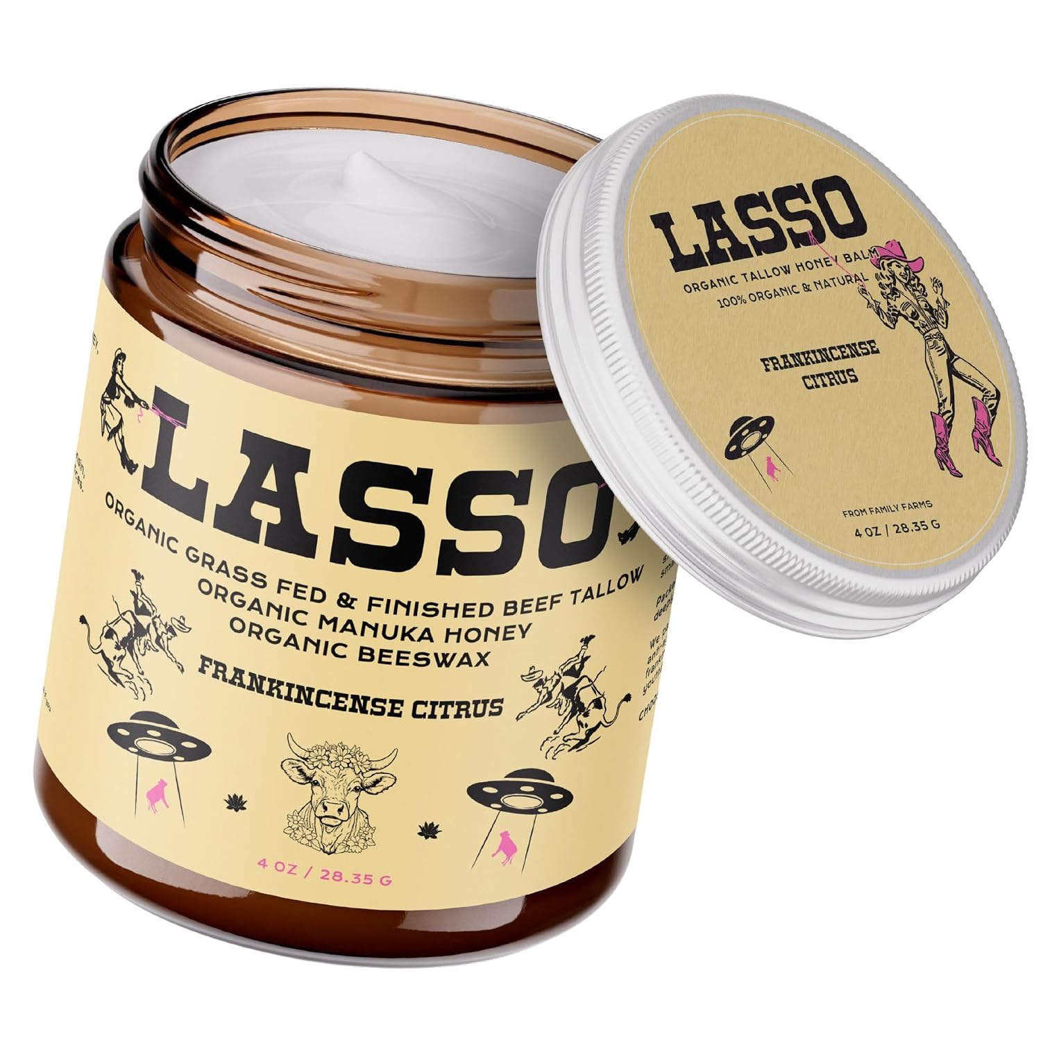 LASSO - Frankincense Citrus Beef Tallow and Manuka Honey Balm – Face Moisturizer with Organic Beeswax – Grass-Fed/Finished Tallow Skincare – Frankincense Glow Balm