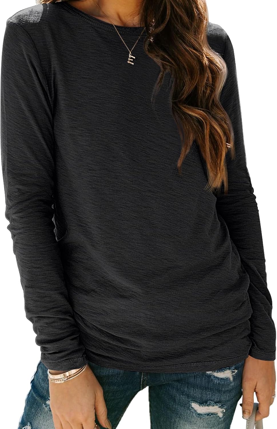 AUTOMET Long Sleeve Shirts for Women Casual Crewneck Tops Basic Tees | Fall Travel Airport Outfits,Winter Clothes,Teacher Shirts,Versatile Basic Tees,Soft & Breathable,Work Tops,Solo or Layered