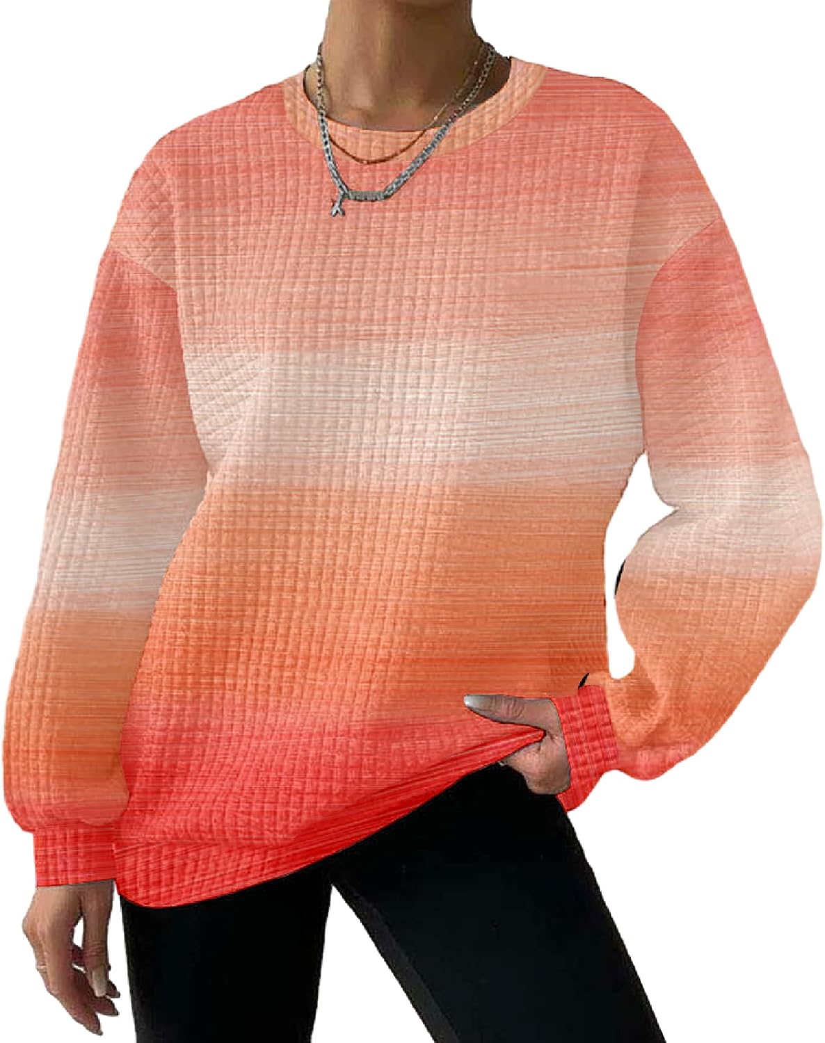 domirica Womens Pullover Sweatshirts Waffle Crew Neck Sweatshirts Long Sleeve Casual Pullover Going Out Tops Street Wear