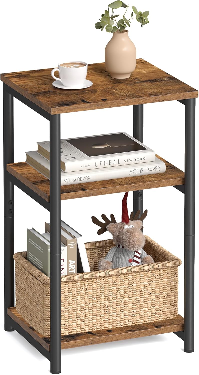 VASAGLE BARNET Collection - Side Table, Small End Table for Living Room, Modern Tall Nightstand, Bedroom, Office, Bathroom, Steel Frame, Rustic Brown and Ink Black ULET273B01