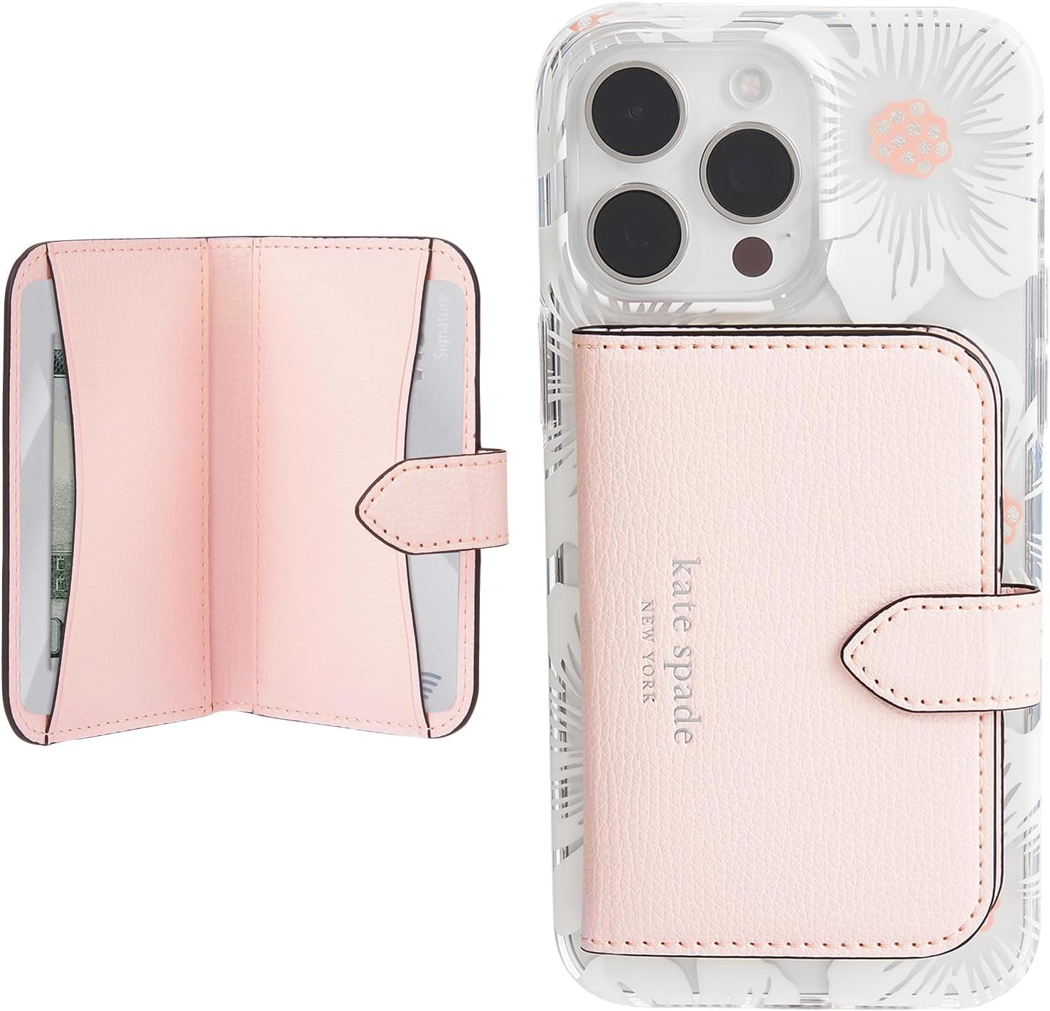 kate spade new york Morgan Magnetic Card Holder/Wallet - Chalk Pink | Stylish Phone Wallet - Compatible w/MagSafe Phones & Cases -Detachable MagSafe Wallet for iPhone 17 Pro Max/16/15/14/Pixel 10