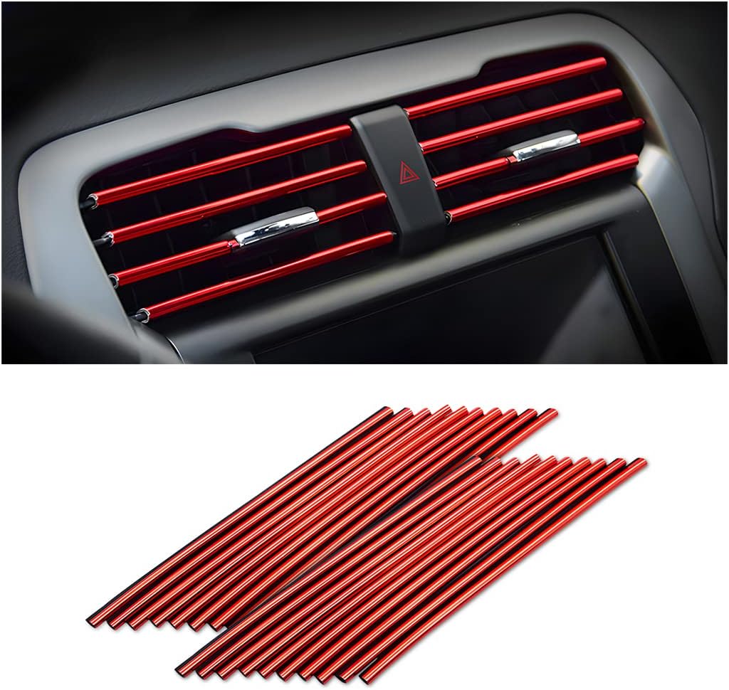 20 Pieces Car Air Conditioner Decoration Strip for Vent Outlet, Universal Waterproof Bendable Air Vent Outlet Trim Decoration, Suitable for Most Air Vent Outlet, Car Interior Accessories (Red)