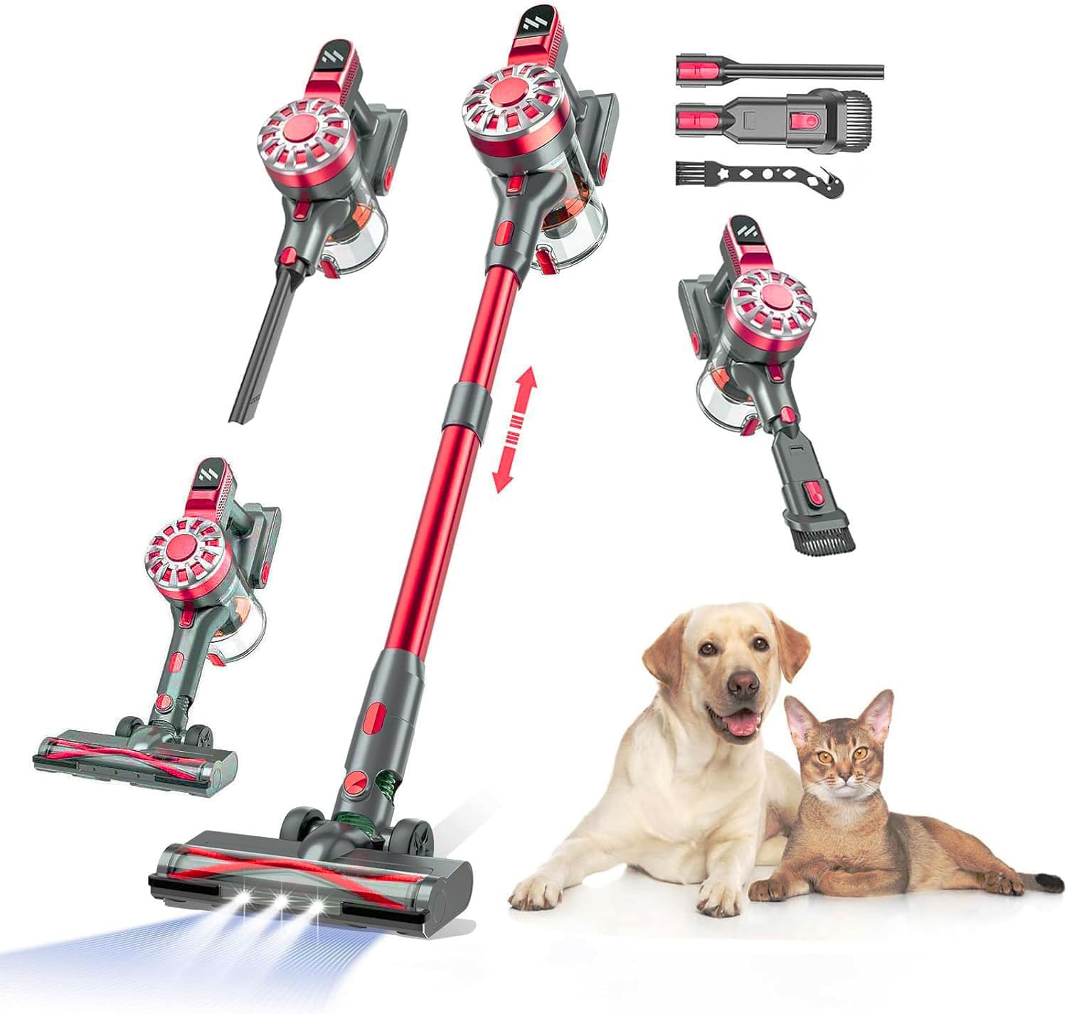 WLOTPO Cordless Vacuum Cleaner for Home,Lightweight Stick Vacuum Cordless Rechargeable with Power Suction, Up to 35 Mins Runtime, Hardwood Floor Vacuum for Pet Hair,Carpets,Tile(Cherry Red)