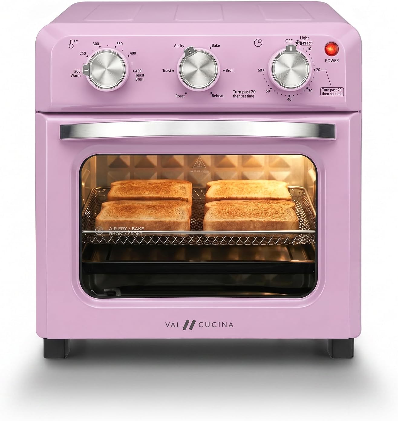 VAL CUCINA 6-in-1 Air Fryer Toaster Oven Combo, Compact 12.7 QT Small Countertop Convection Oven, Fits 9" Pizza & 4 Toast, Hexagon Hybrid Heating, Enamel Baking Pan Included, Pink Color