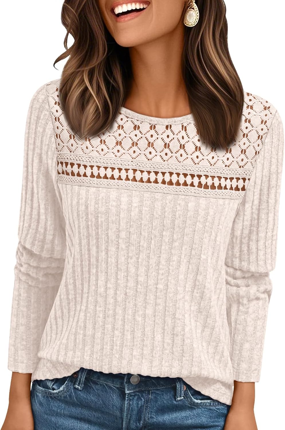 AUTOMET Womens Lace Long Sleeve Shirts Fall Tops 2026 Lightweight Sweater | Dressy Casual Blouse, Fashion Clothing, Cute Winter Outfits, Business Work Tunic, Cozy Knit Pullover, Trendy Boho