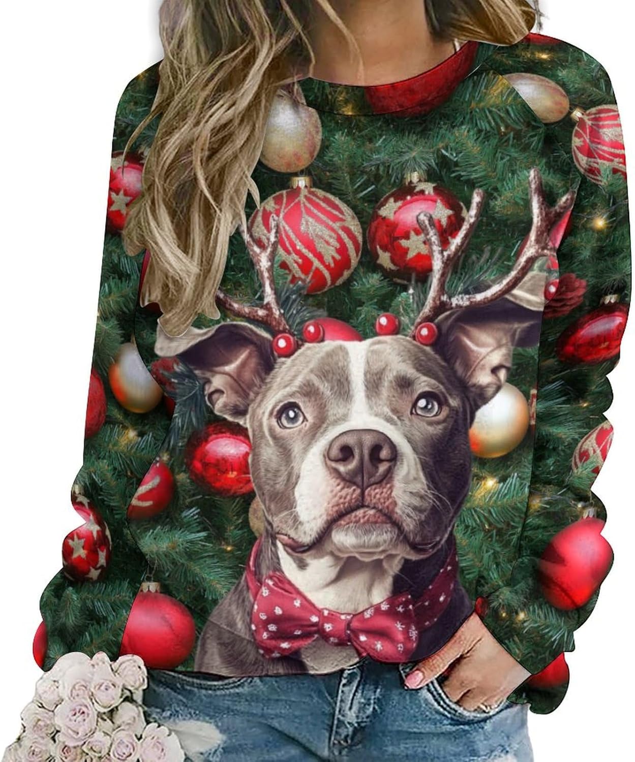 MARSVOVO Christmas Sweatshirt For Women Crew Neck Long Sleeve Shirt Xmas Funny Graphic Pullover Tops