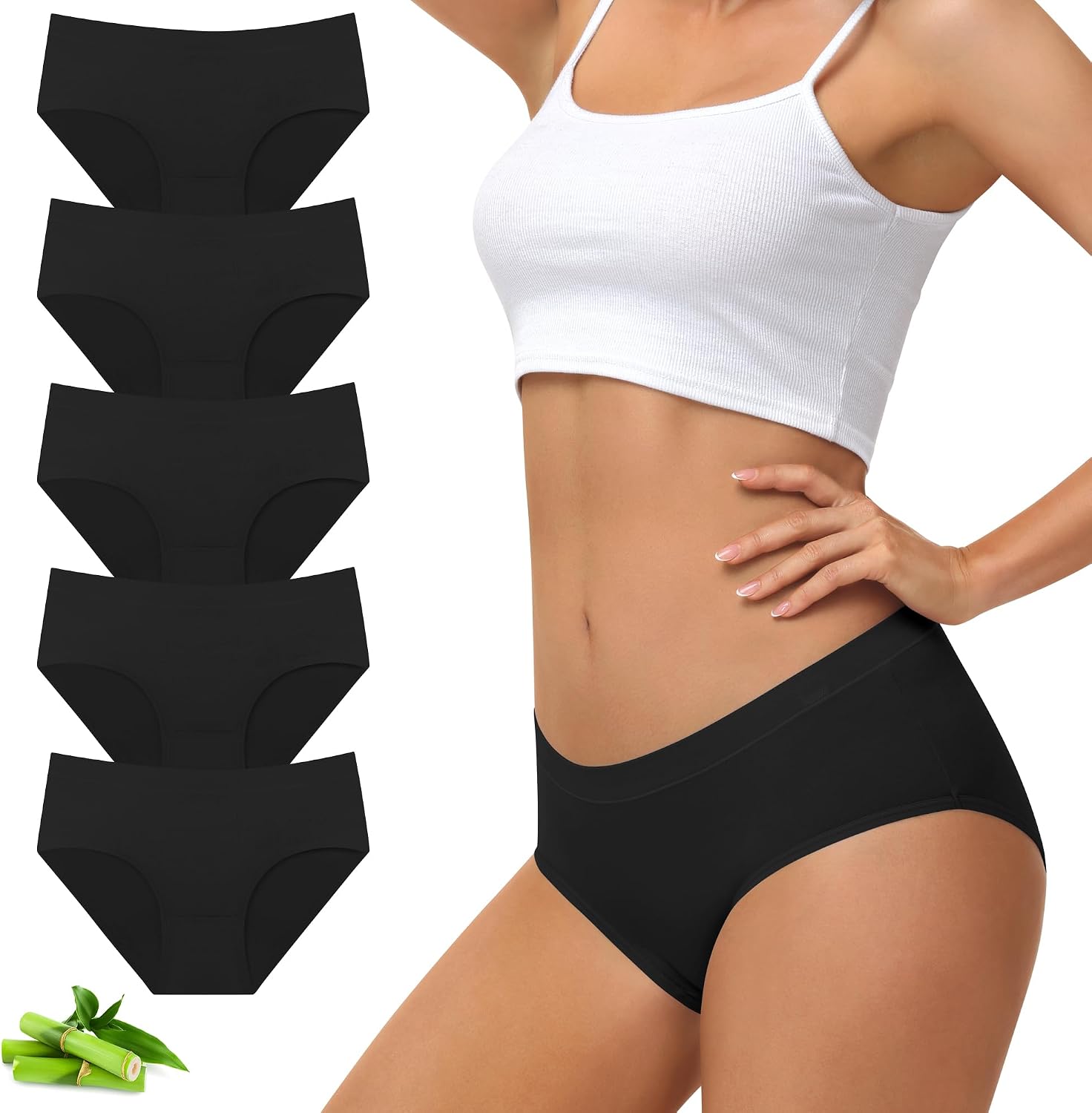 Women's Mid Waist Underwear,Viscose Made from Bamboo, 5 Pack | Soft briefs,breathable moisture-wicking fabric, mid-rise fit, gentle stretch, everyday Panties