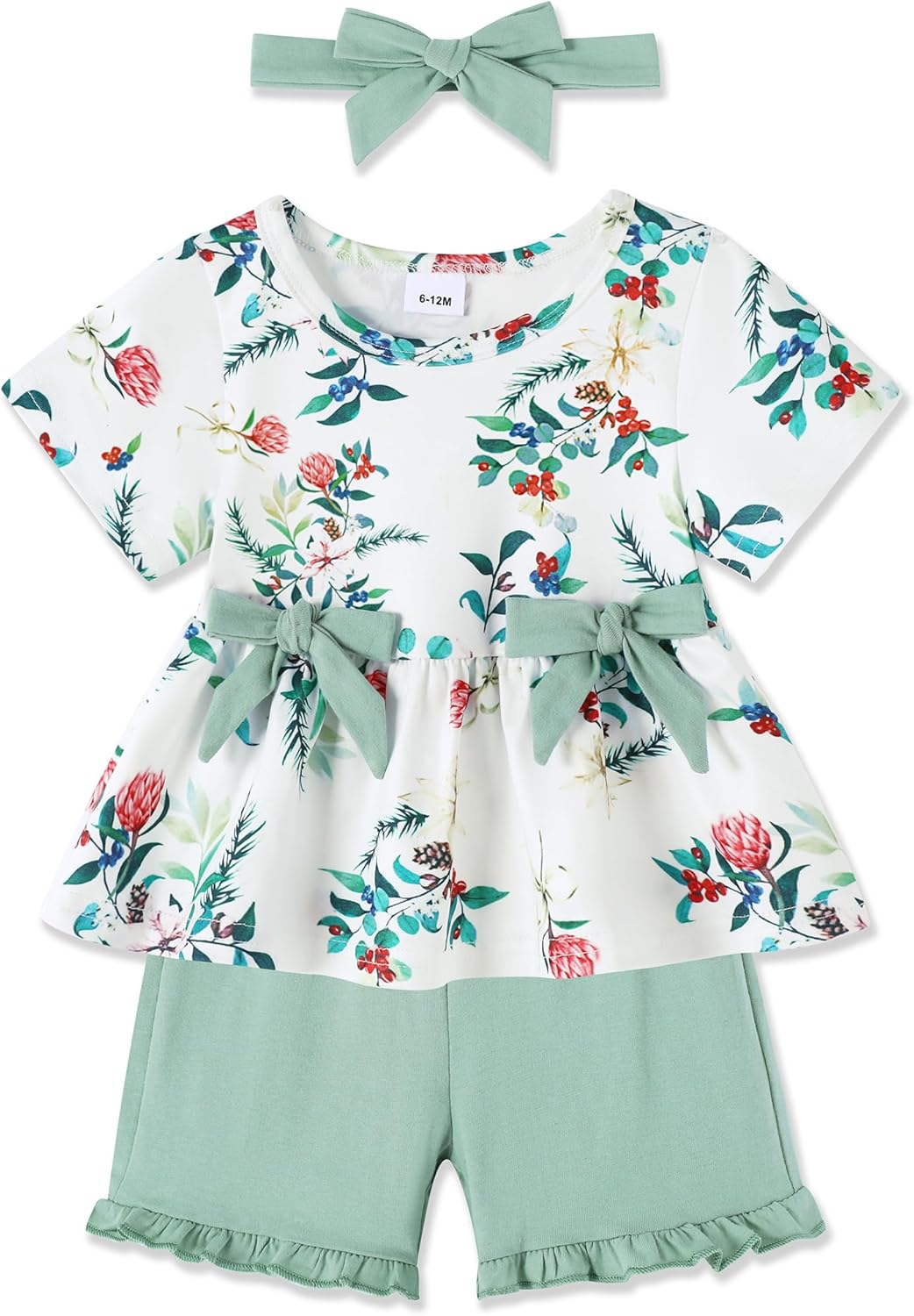 YALLET Toddler Baby Girl Clothes Summer Outfits Set, Short Sleeve T-Shirt+Casual Shorts+Headband 3Pcs Infant Girl Clothing