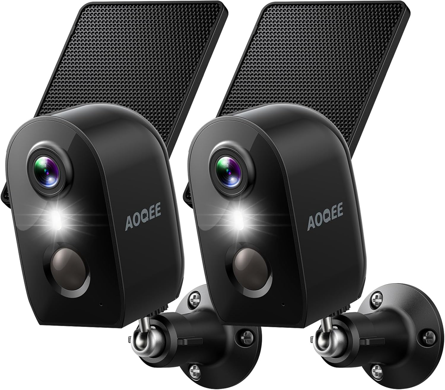 AOQEE Security Cameras Wireless Outdoor-2.4Ghz WiFi Cameras for Home Security, Battery Powered with Solar Panel, Color Night Vision, AI Motion Detection, SD Card/Cloud Storage, Work with Alexa, Y8 2P