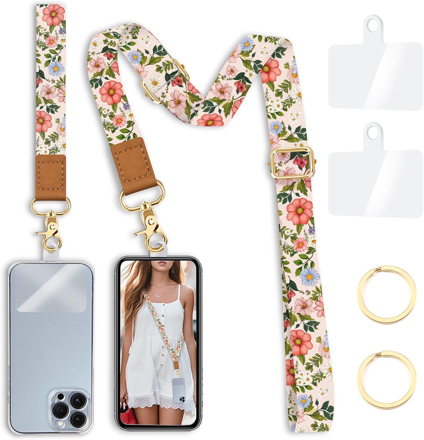 Yonlevres Phone Lanyard Crossbody Strap Wrist Neck Adjustable Women Flower | Cell Phone Lanyard for Travel Cruise Daily, Hands-free, Fit Keys ID Badge, for Full-coverage Phone Case, Accessories, Gifts