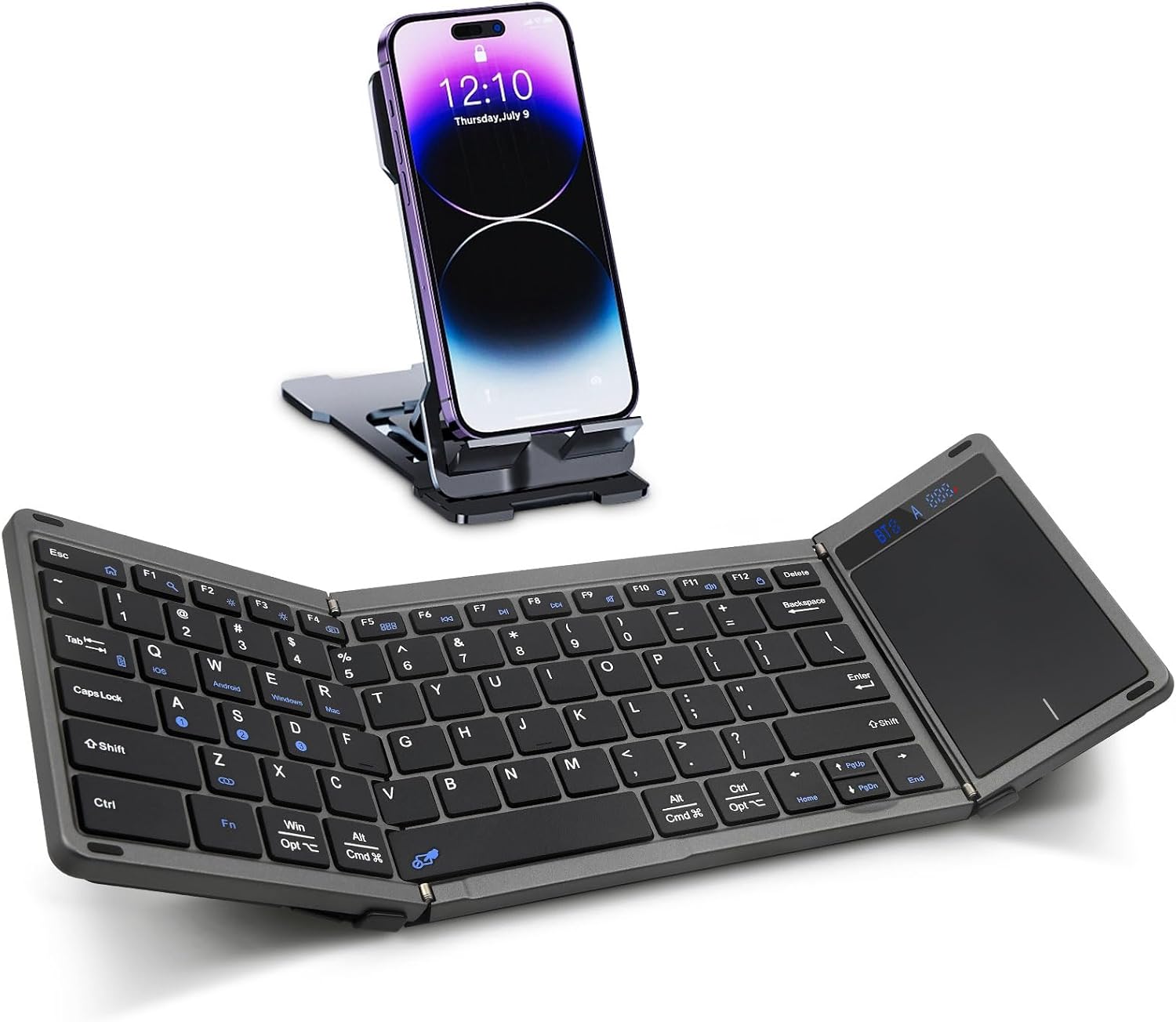 Rii RK809Pro Foldable Bluetooth Keyboard with Touchpad | Full Size,Portable Folding Keyboard with Touchpad,Rechargeable for iPad,iPhone,iOS,Windows,MAC,Android