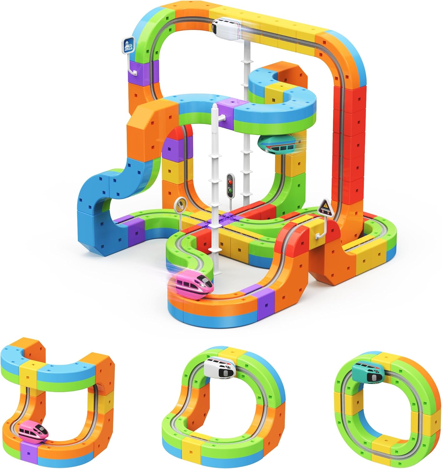 Electric Train Set 3D Infinity Track with Flexible Tracks for Kids Ages 3-8,DIY Race Track Block Building Toys with Anti-Gravity,93pcs STEM Toy Train Birthday Gifts for Boys and Girls