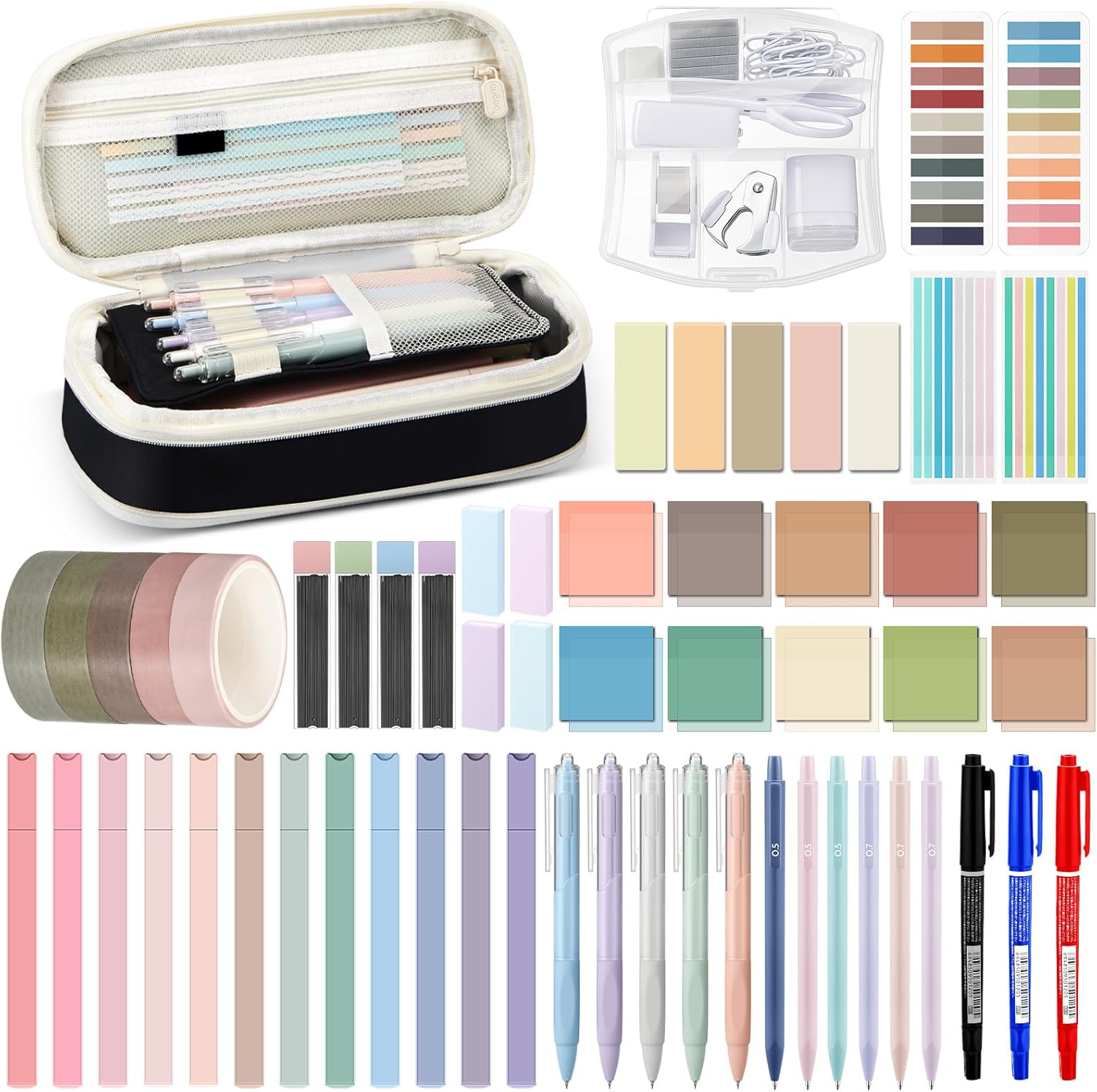 Sinload 60 Pcs Aesthetic Book Annotation Kit School Supplies Cute Pencil Case Mini Stapler Set 12 Highlighter 5 Gel Pen 6 Pencil 5 Magnetic Bookmark 1220 Sticky Note Student Stationary(Black)