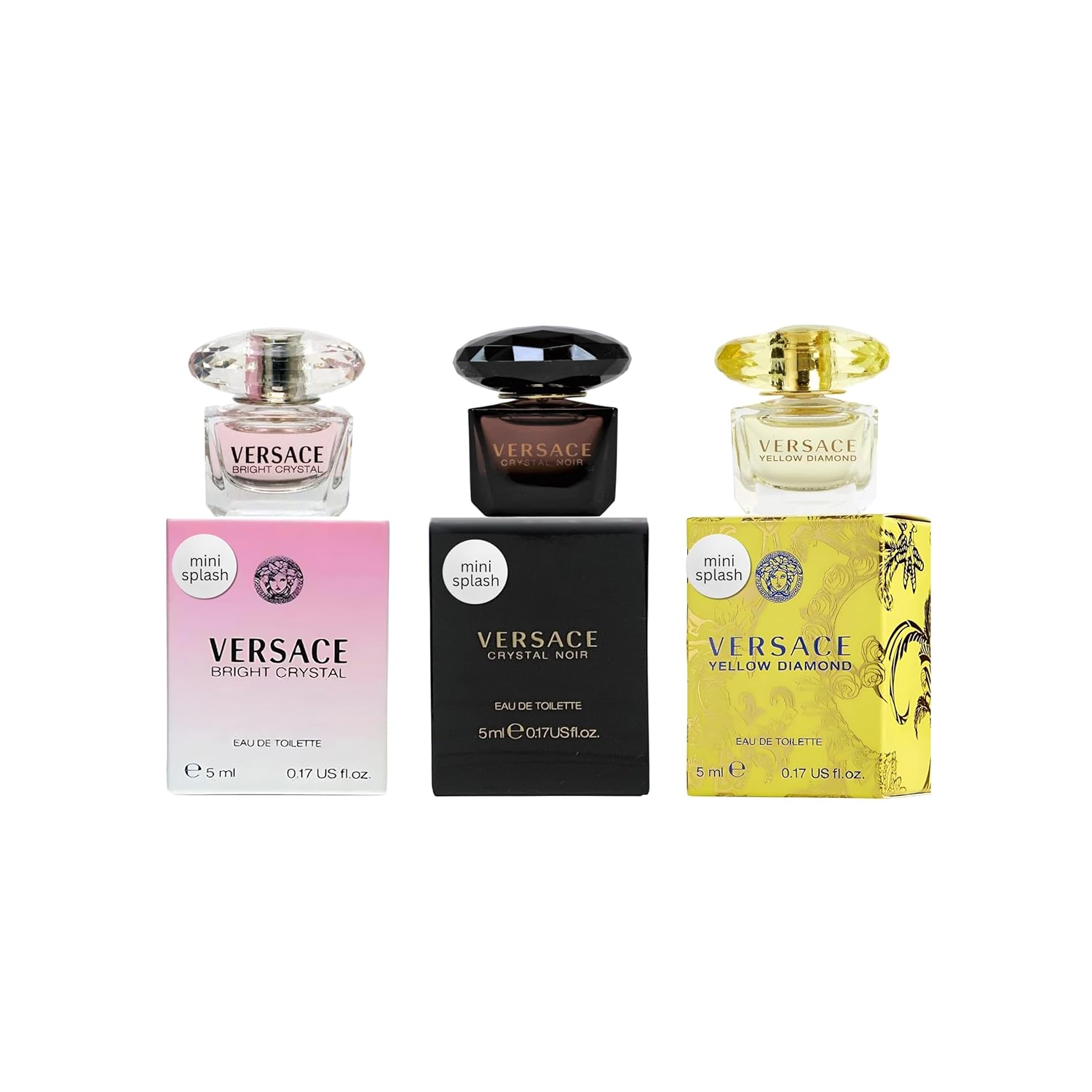 Versace Perfume for Women Variety 3-Piece Mini Gift Set – Yellow Diamond, Crystal Noir, Bright Crystal | Includes Yellow Diamond, Crystal Noir and Bright Crystal, Travel Size Designer Fragrance Sample